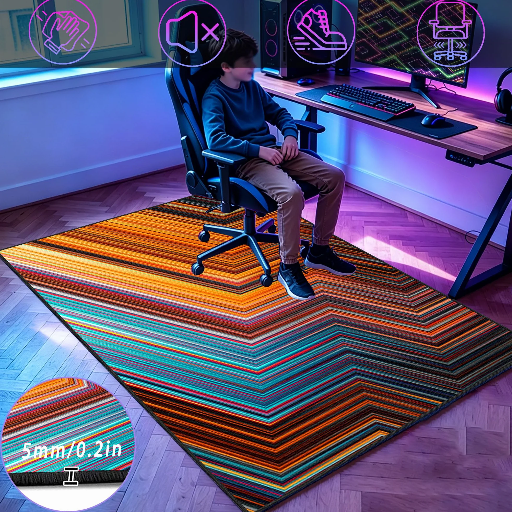 Mata do zabawy do pokoju chłopięcego mata do zabawy 170 x 200 cm Mata podłogowa do gier, mata podłogowa e-sportowa mata na krzesło do gier Salon mata ochronna na podłogę do gier 3D do jadalni