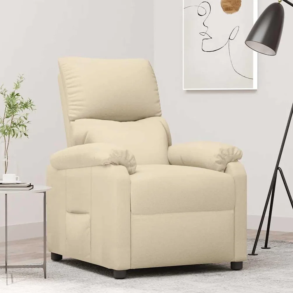 Fotel relaksacyjny w kolorze kremowym, z regulowanym oparciem i podnóżkiem, ergonomiczny fotel z tapicerką i drewnianym metalowym stelażem, do salonu, wypoczynku, biura i relaksującej pozycji