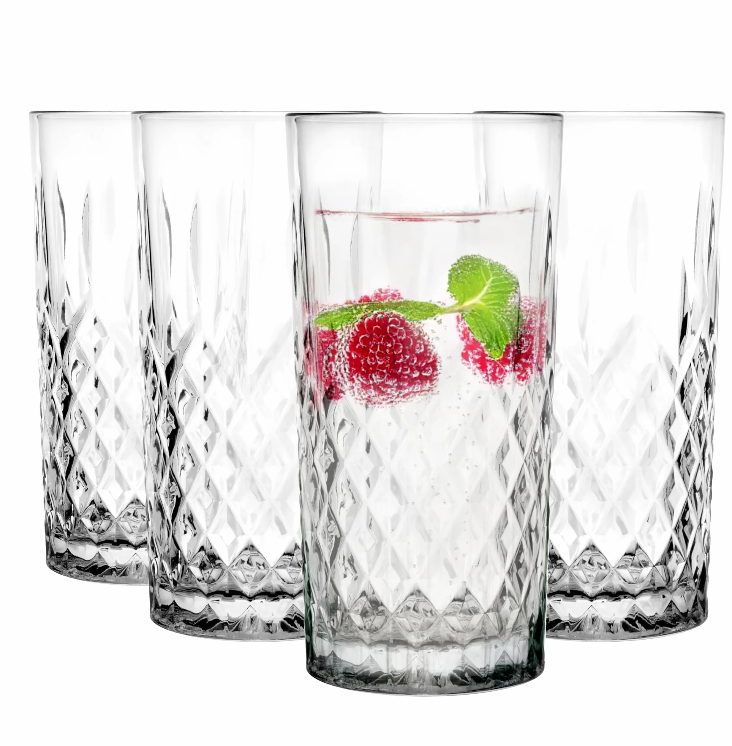 Glasmark Krosno szklanki do wody zestaw szklanek do picia długi napój koktajl gin woda długi napój szklanki koktajlowe szklanka do wody można myć w zmywarce przezroczyste z efektem kryształów, 4 x 300