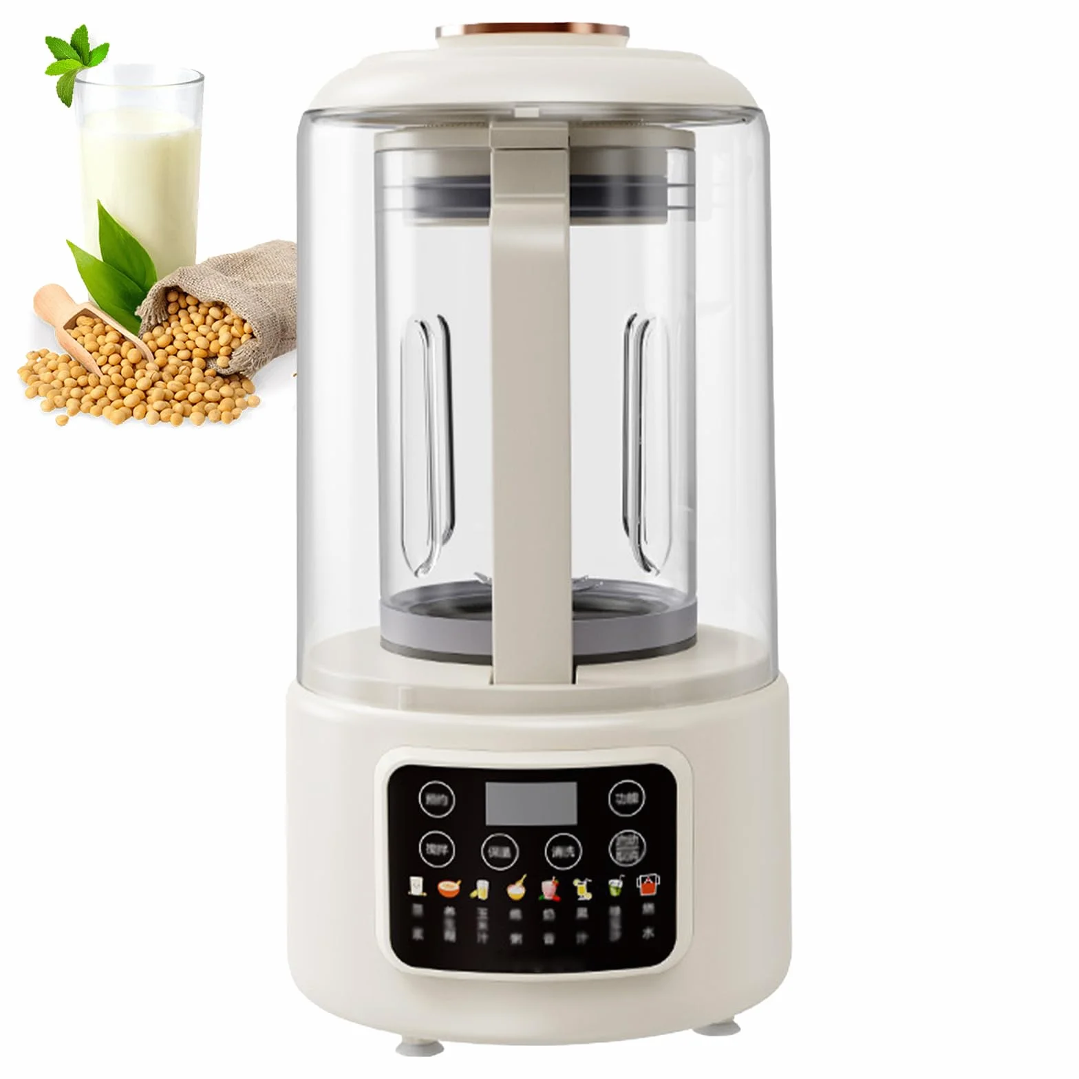 Elektryczna maszyna do mleka sojowego o pojemności 1500 ml, automatyczny ekspres do mleka orzechowego z osłoną tłumiącą hałas, 12-godzinny inteligentny timer i 9 menu, czyszczenie jednym przyciskiem