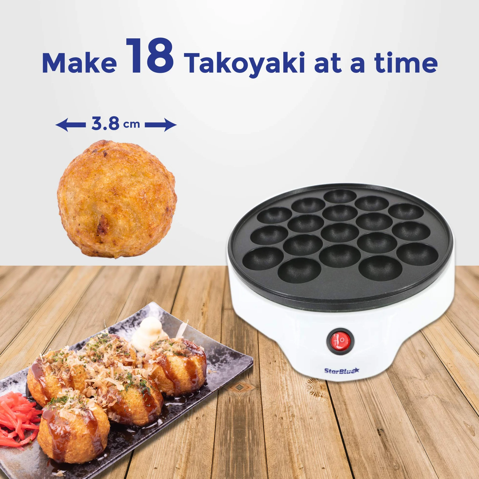 StarBlue Takoyaki Maker Bezpłatny Rożen Takoyaki – Elektryczna Maszyna Do Produkcji Japońskich Kuleczek Octopus, Wtyczka UK i Adapter Europejski w Zestawie