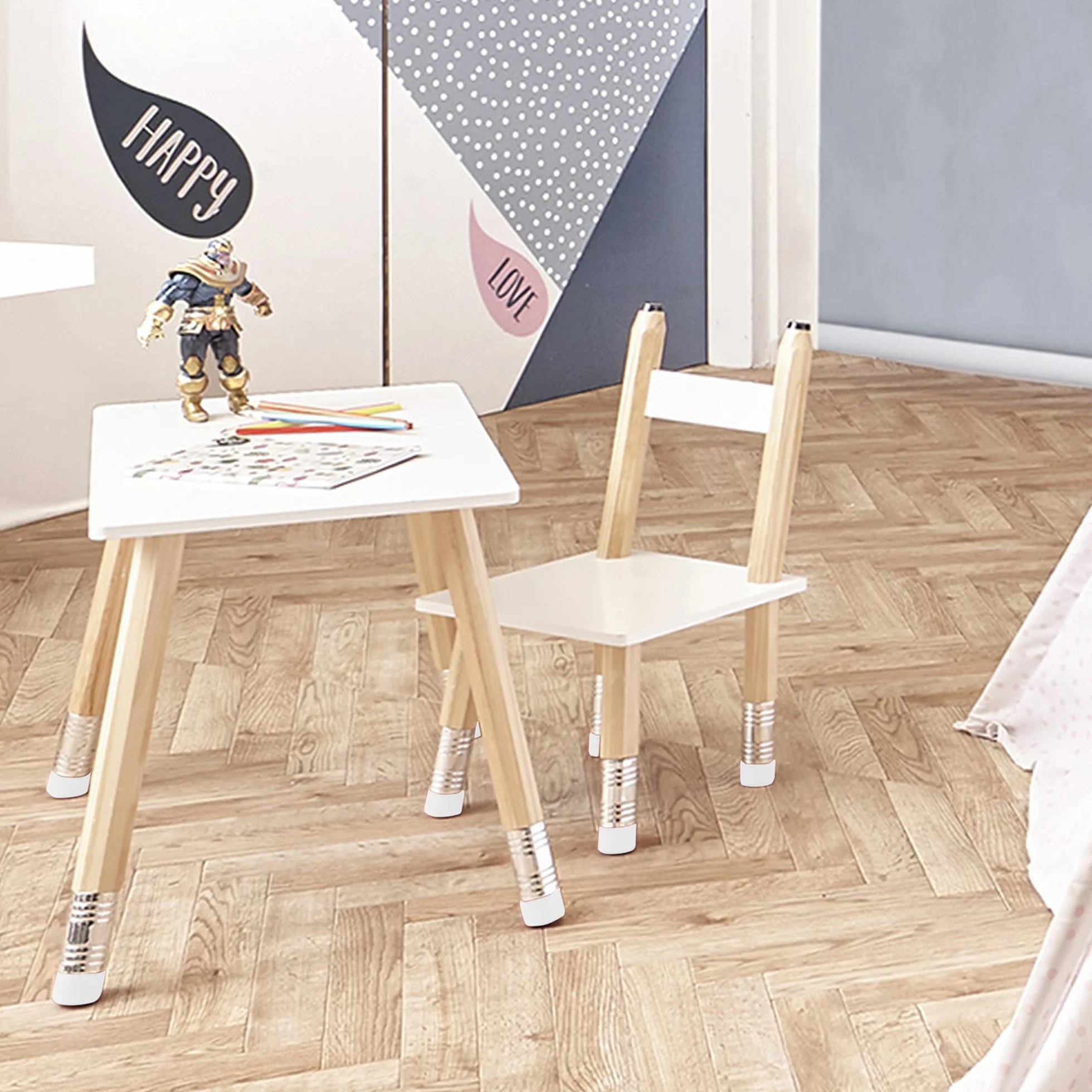 HOME DECO KIDS HD6740 Stół i 2 Krzesła Meble dziecięce Biały Drewno Fushia 55x42x55 cm