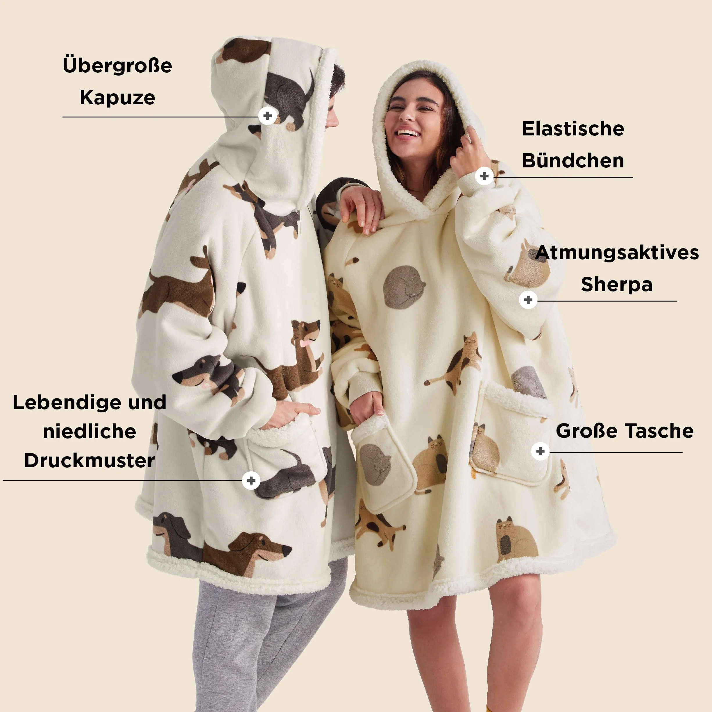 Bedsure Bluza koc z kapturem w kratę