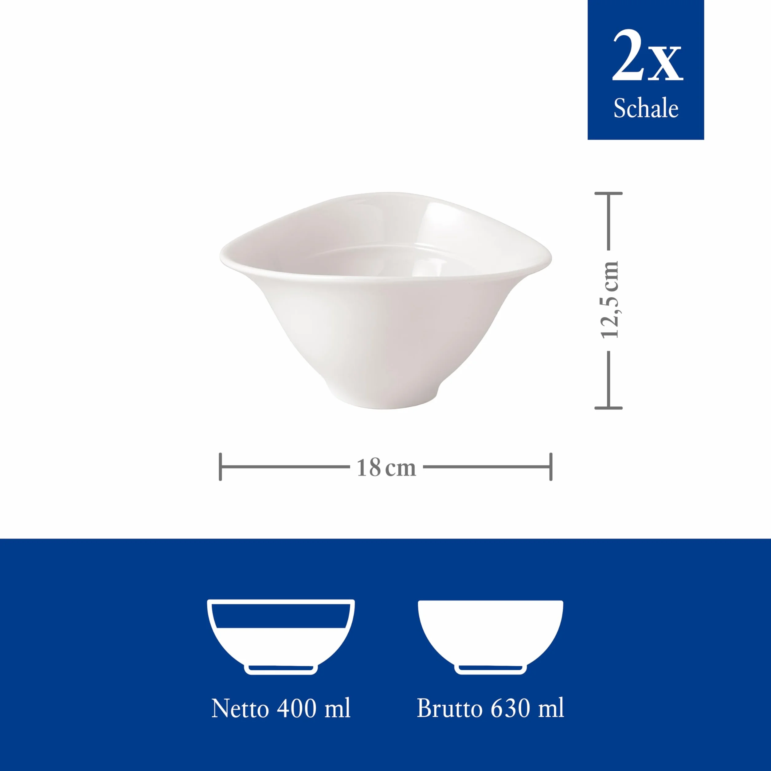 Villeroy & Boch - Vapiano, Zestaw miska do zupy duża, 2 sztuki, 700ml, 18 x 16cm, Porcelana Premium, biały