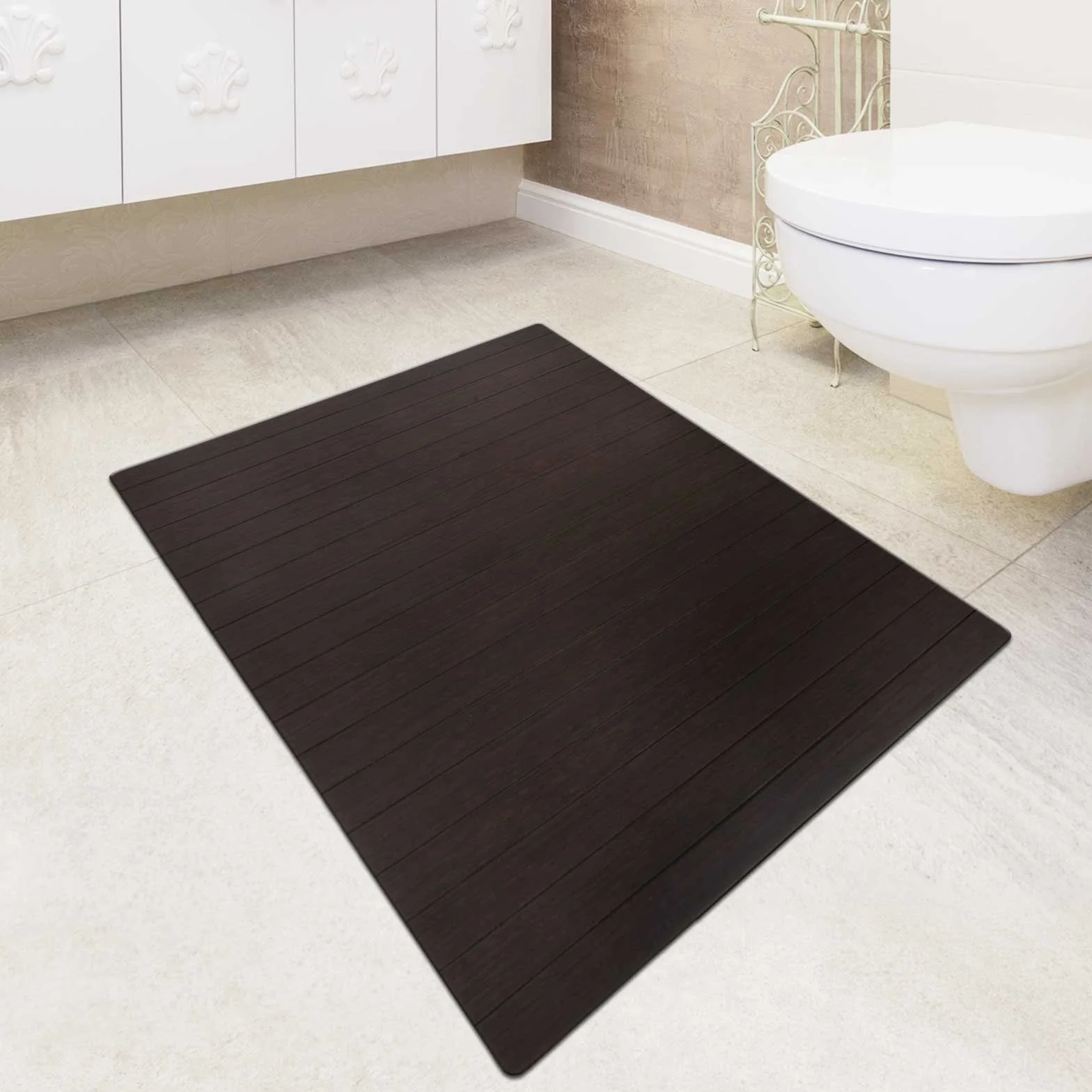 casa pura® Mata bambusowa Emma | mata łazienkowa i do sauny z bambusa, 60 x 90 cm, dwa kolory (ciemnobrązowa)