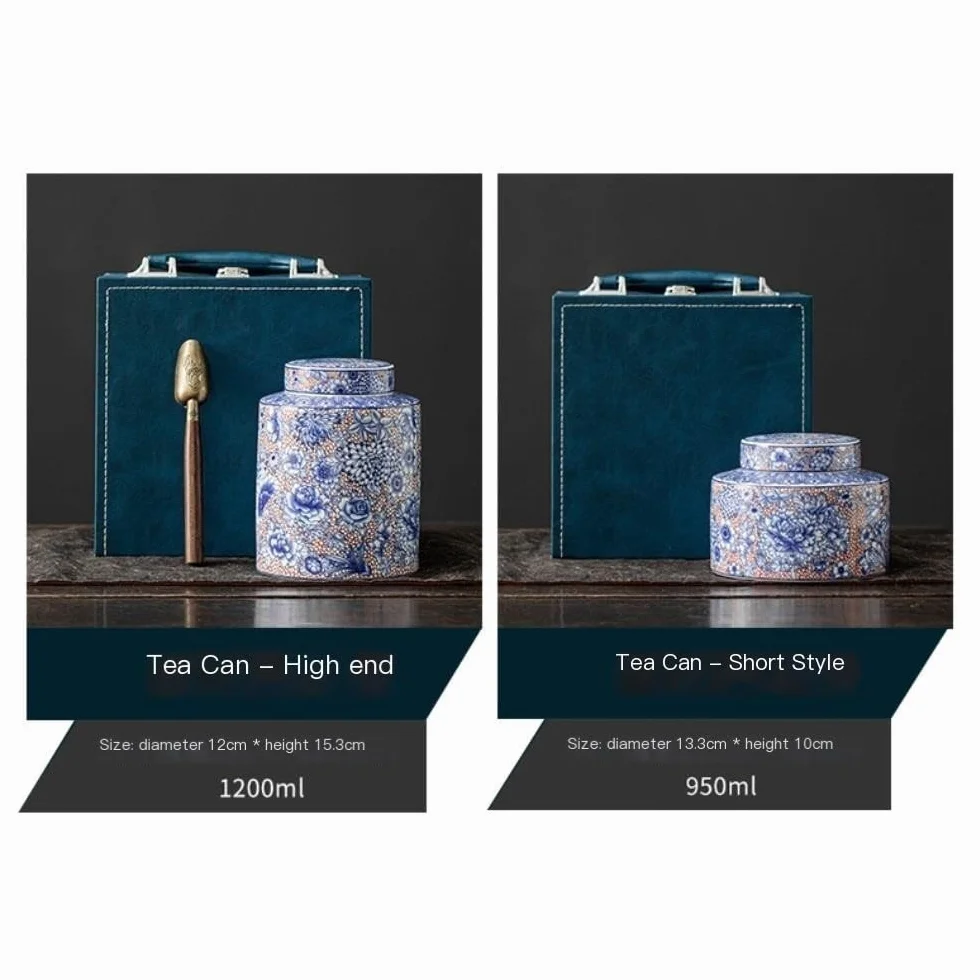 LYGSWDB Pojemnik na herbatę Pojemnik do przechowywania herbaty Jar Ceramiczny szczelnie zamknię słoik Retro Niebiesko-biały porcelanowy zestaw do herbaty Pojedynczy słoik/podwójny słoik Zestaw