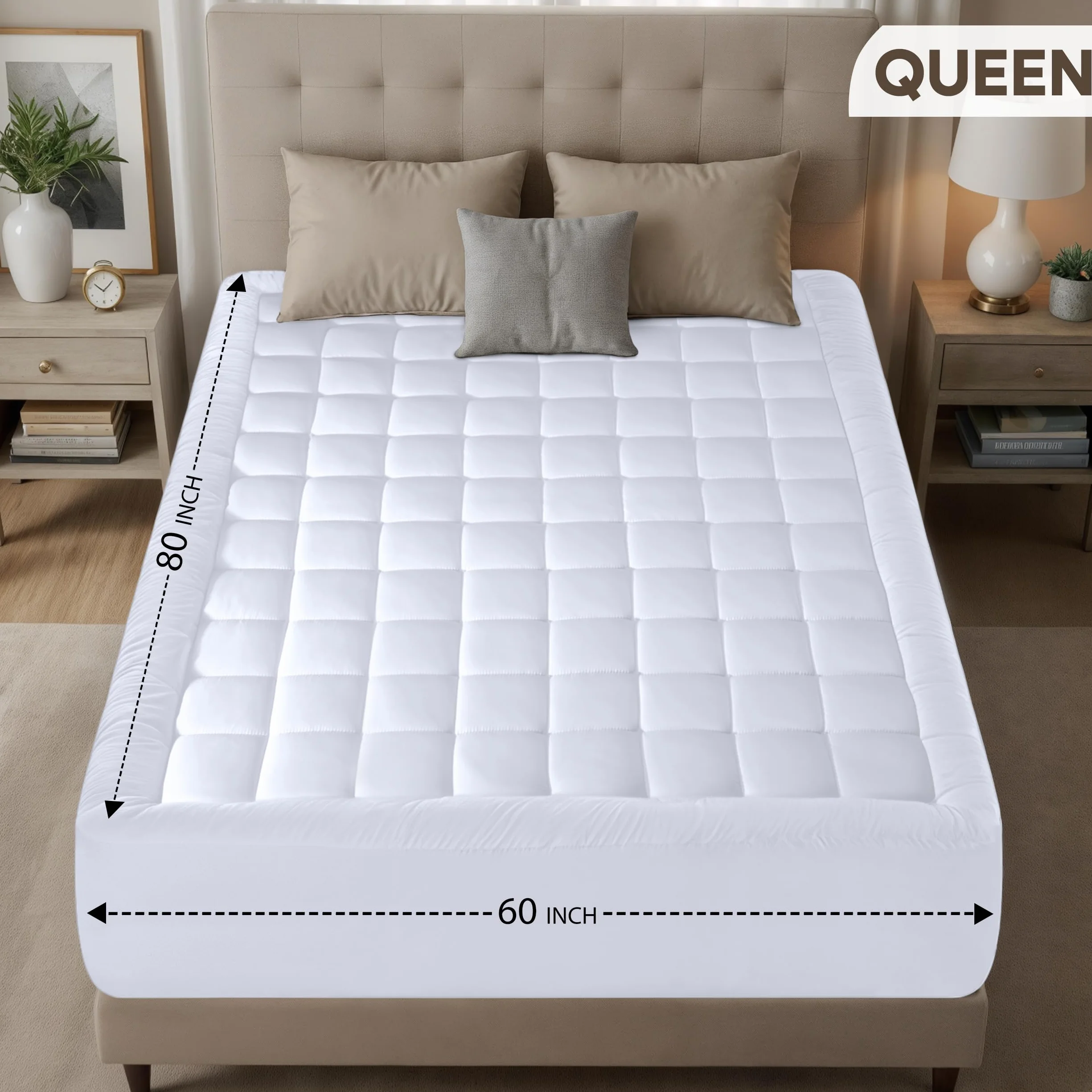 Utopia Bedding Pikowana dopasowana podkładka na materac premium rozmiar queen size - poduszka górna nakładka na materac - elastyczny dopasowany puszysty ochraniacz na materac - pokrowiec na materac