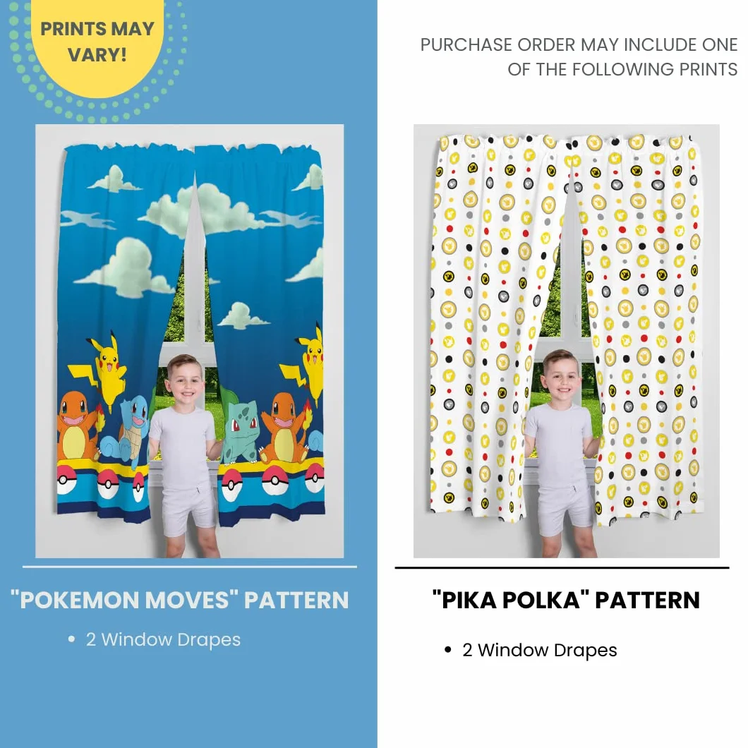 Franco Zestaw zasłon okiennych do pokoju dziecięcego, 208 x 160 cm, Pokemon