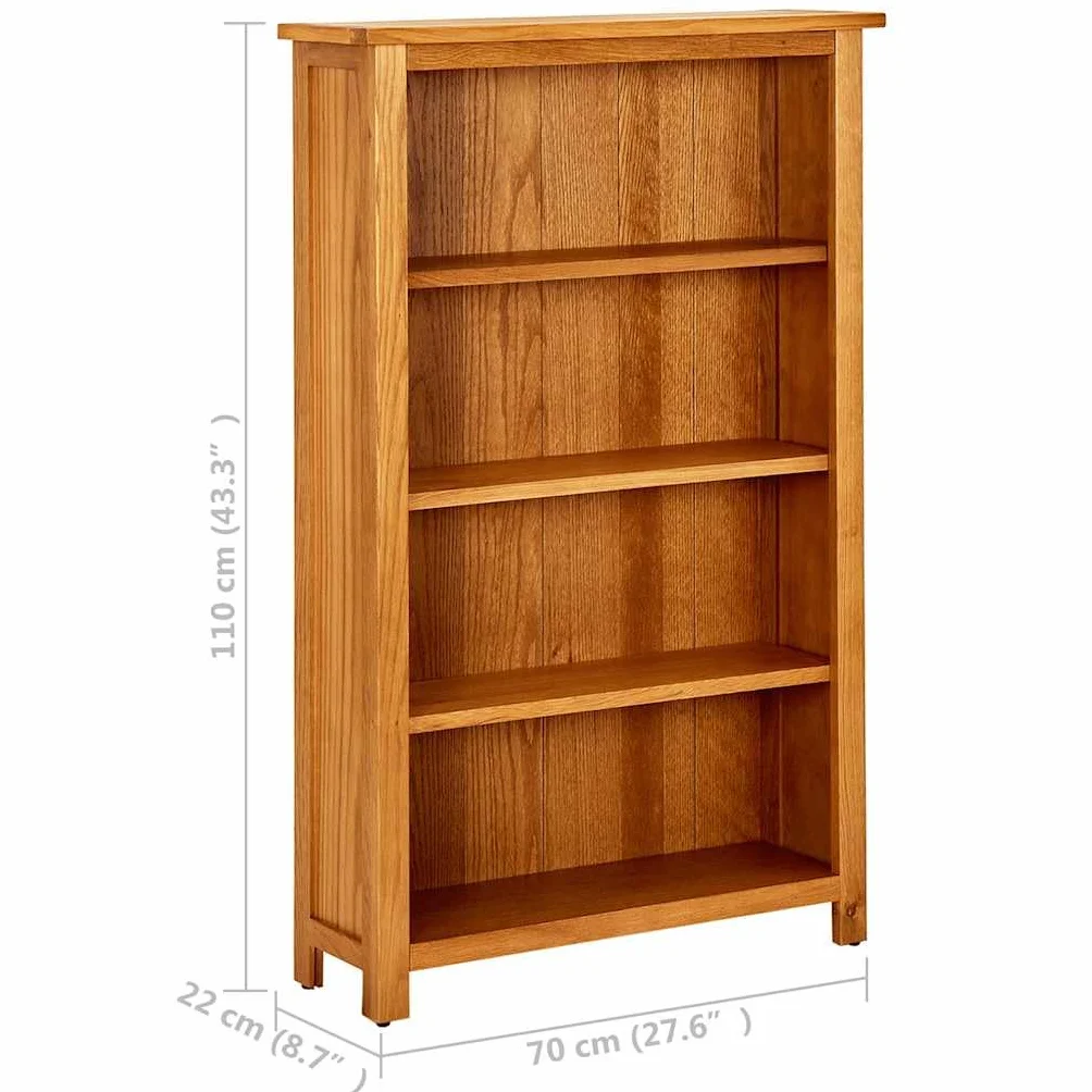 Générique Regał z 4 poziomami 70 x 22 x 110 cm z litego drewna dębowego, rustykalny urok wytrzymały regał do biura lub salonu, miejsce do przechowywania książek, czasopism i przedmiotów