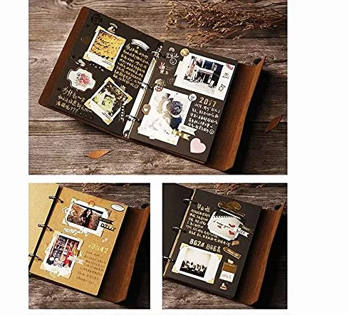 Album na zdjęcia pasek ze skóry PU DIY ręcznie wykonany album fotograficzny typ wklejania duża rodzinna podróż książka pamięci 21 x 28 cm (kolor: brązowy)