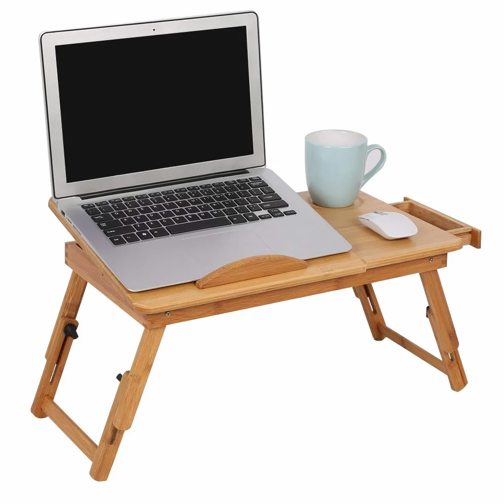 Bambusowy stół na laptopa składana kanapa i taca na łóżko z otworami wentylacyjnymi idealne biurko na kolana do laptopów śniadanie czytanie i Ding