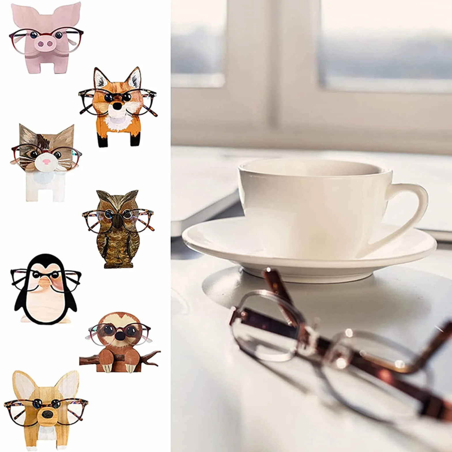 Drewniany uchwyt na okulary ze zwierzętami, ręcznie wykonany uchwyt na okulary w kształcie corgi stojak na okulary przeciwsłoneczne stojak ekspozycyjny do domu biura akcesoria dekoracyjne