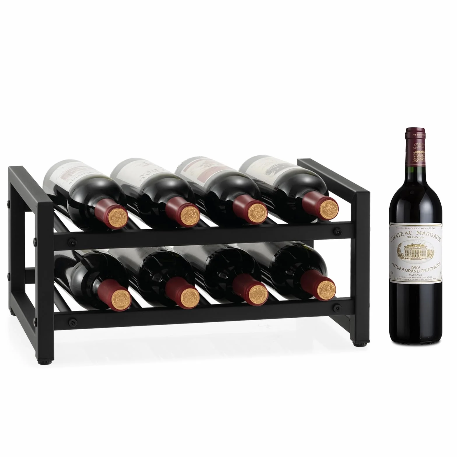 COSTWAY 2-poziomowy regał na wino z metalu, stojak na butelki, stojak na 8 butelek, stojak na butelki wina, uchwyt na wino do kuchni, spiżarni, baru i piwnicy, 42,5 x 24,5 x 20,5 cm, JV10899DE