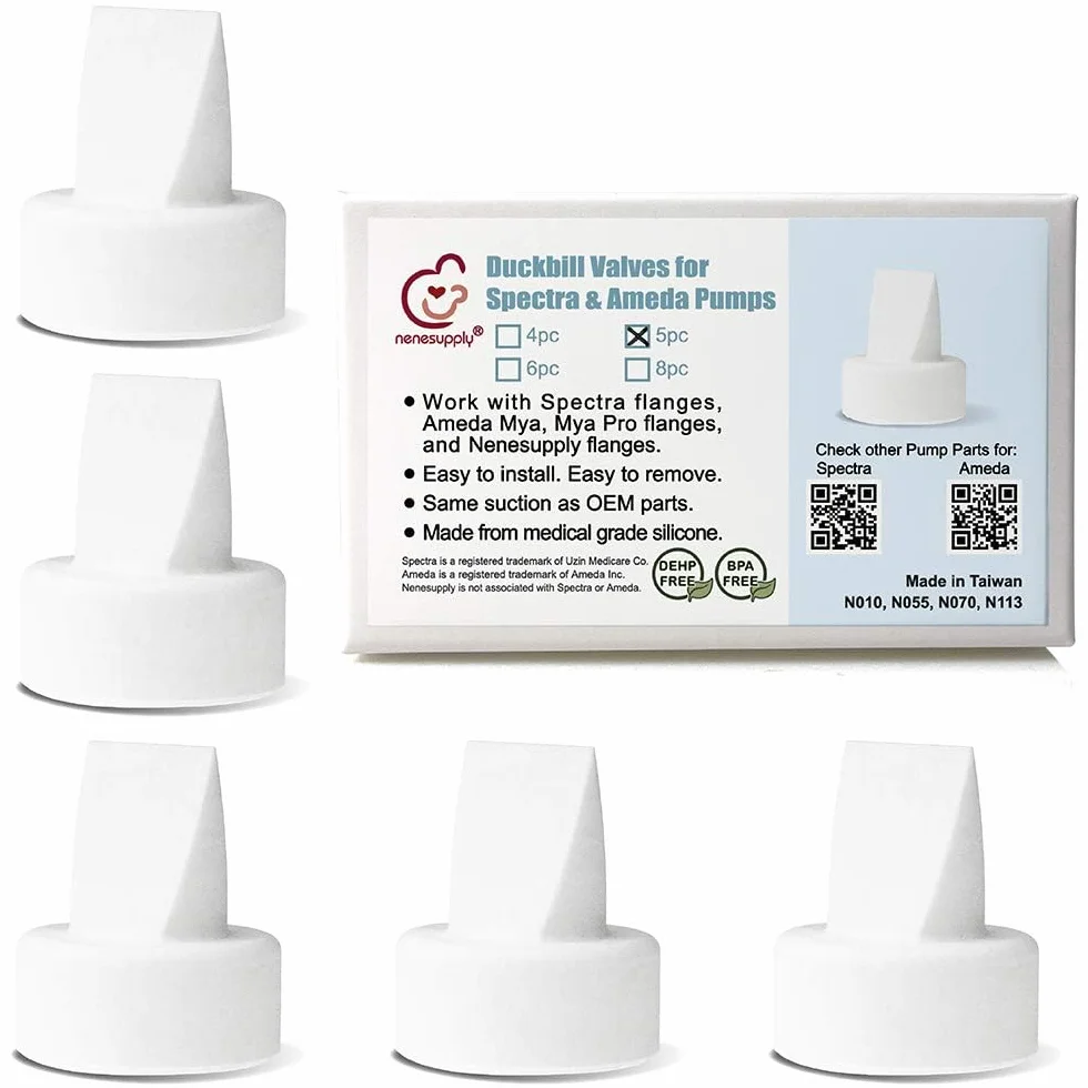 NeneSupply 5-krotne zawory kacze. Nadaje się do ochraniaczy piersiowych Medela i NeneSupply Breastshields. Jeden zawór Duckbill zastępuje zawór Medela i membranę.