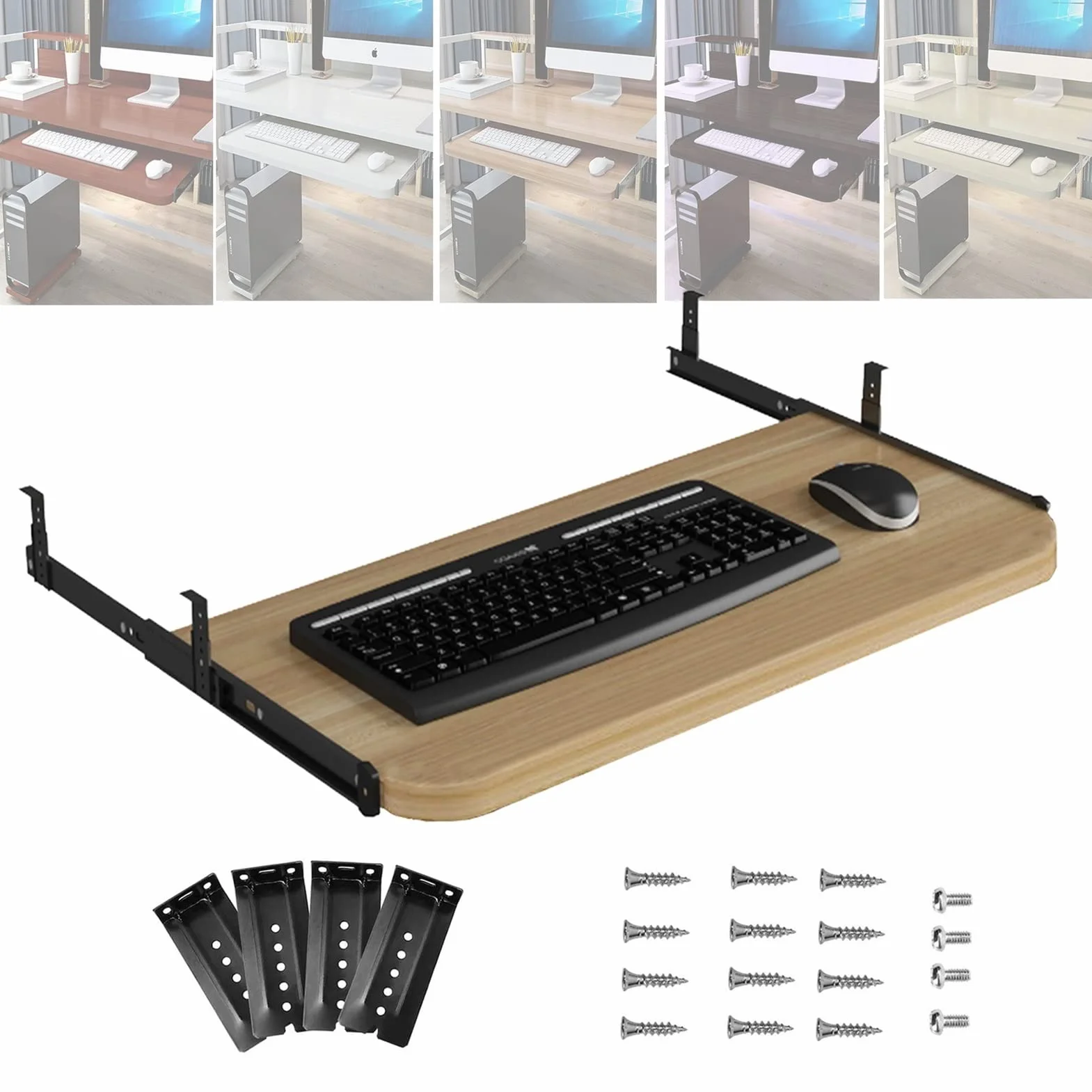 Przesuwana półka na klawiaturę nadaje się do biura / domu / szkoły, pod ergonomicznym biurkiem, półka na klawiaturę, wysuwana 24 cm, poprawia postawę ciała
