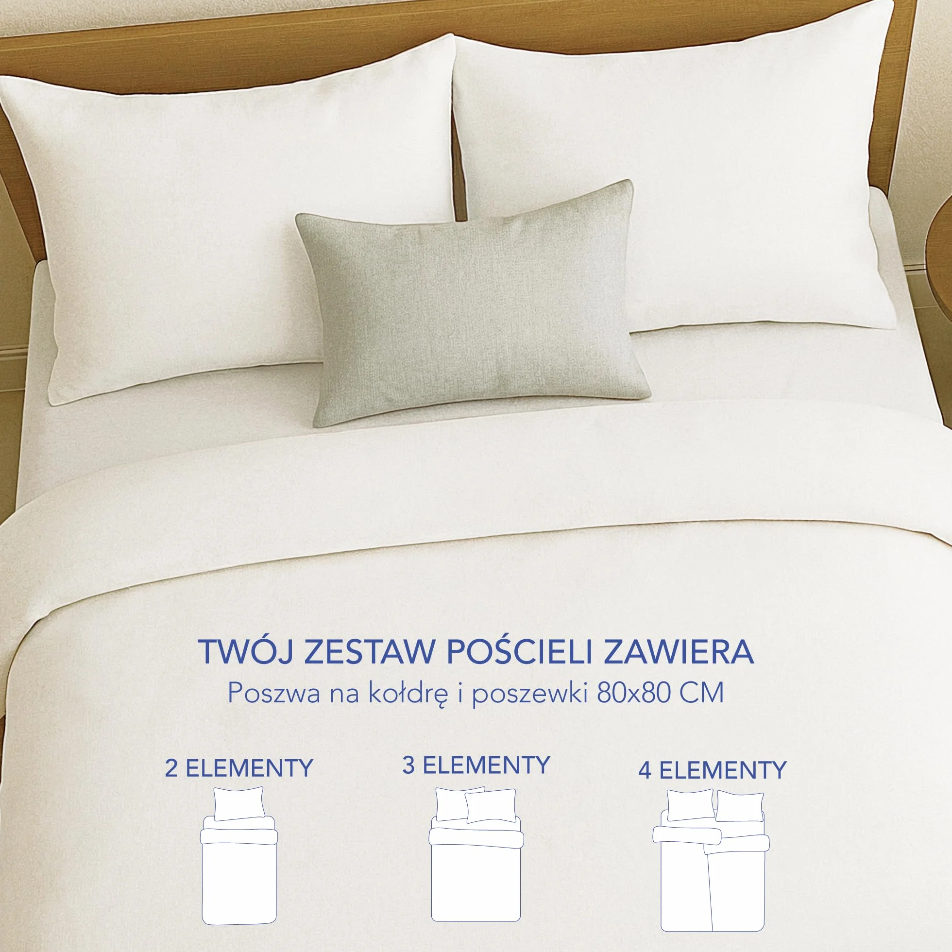 Zestaw pościeli Dreamzie 135x200 ze wzmocnionej bawełny - Biały - 2x poszwa na kołdrę 135x200 i 2x poszewka na poduszkę 80x80 cm - Certyfikat Oeko-Tex - 4 sztuki