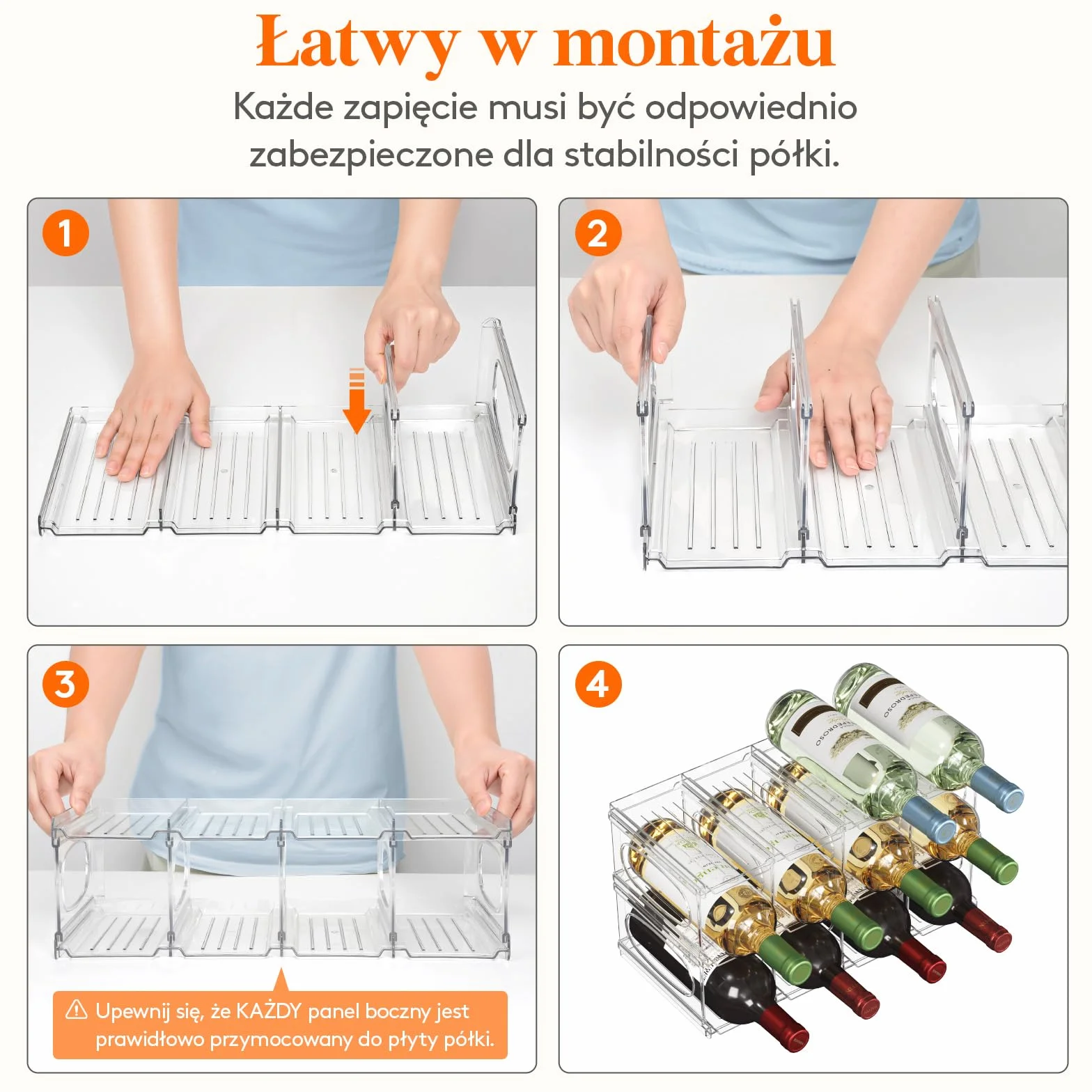 Lifewit Plastikowy stojak na wino do lodówki, szafki, blatu, uchwyt na butelkę wina, organizer na butelki wody, do lodówki, spiżarni, przezroczysty, pomieści 12 butelek