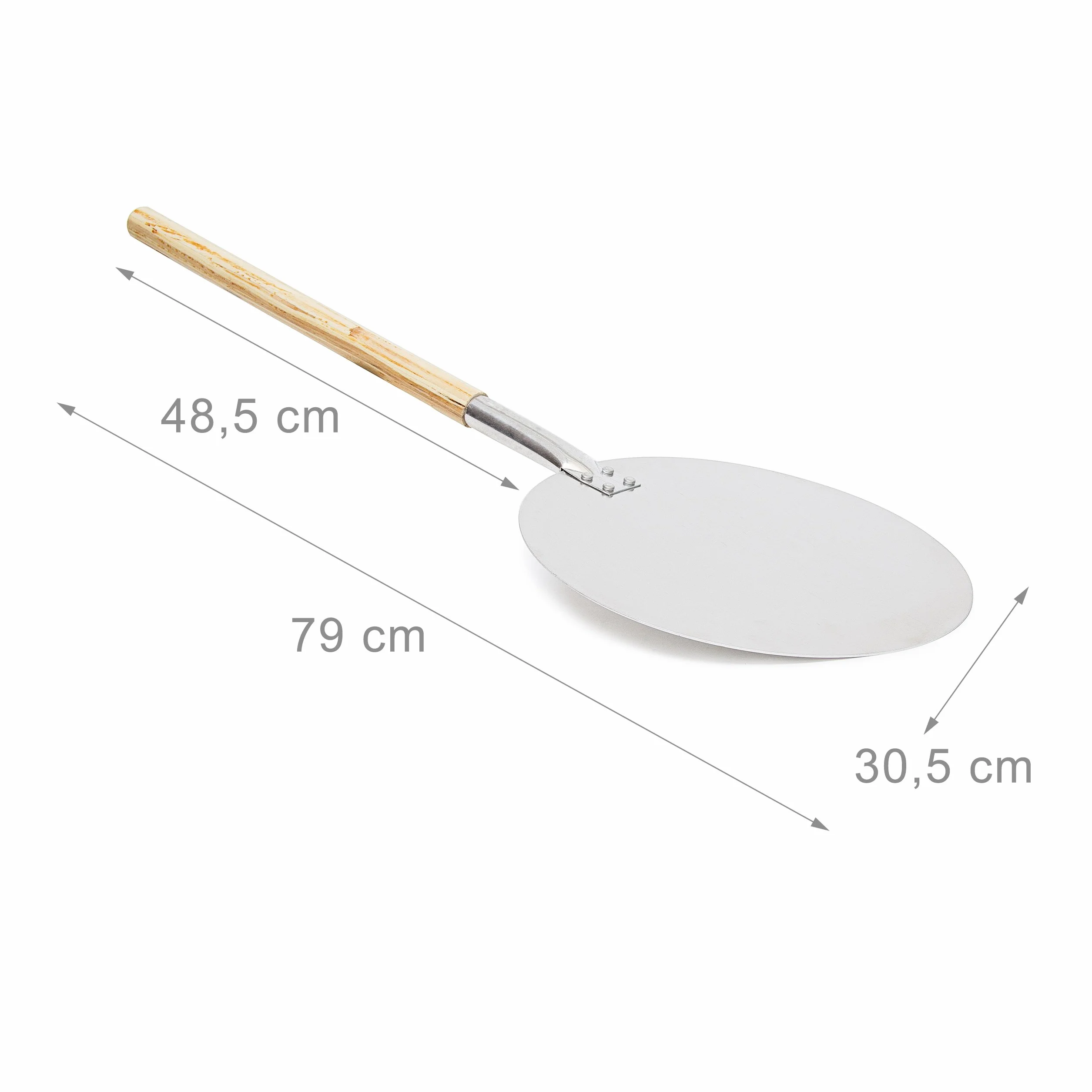 Relaxdays Łopatka do pizzy okrągła 30 cm drewniany uchwyt aluminium beżowa srebrna