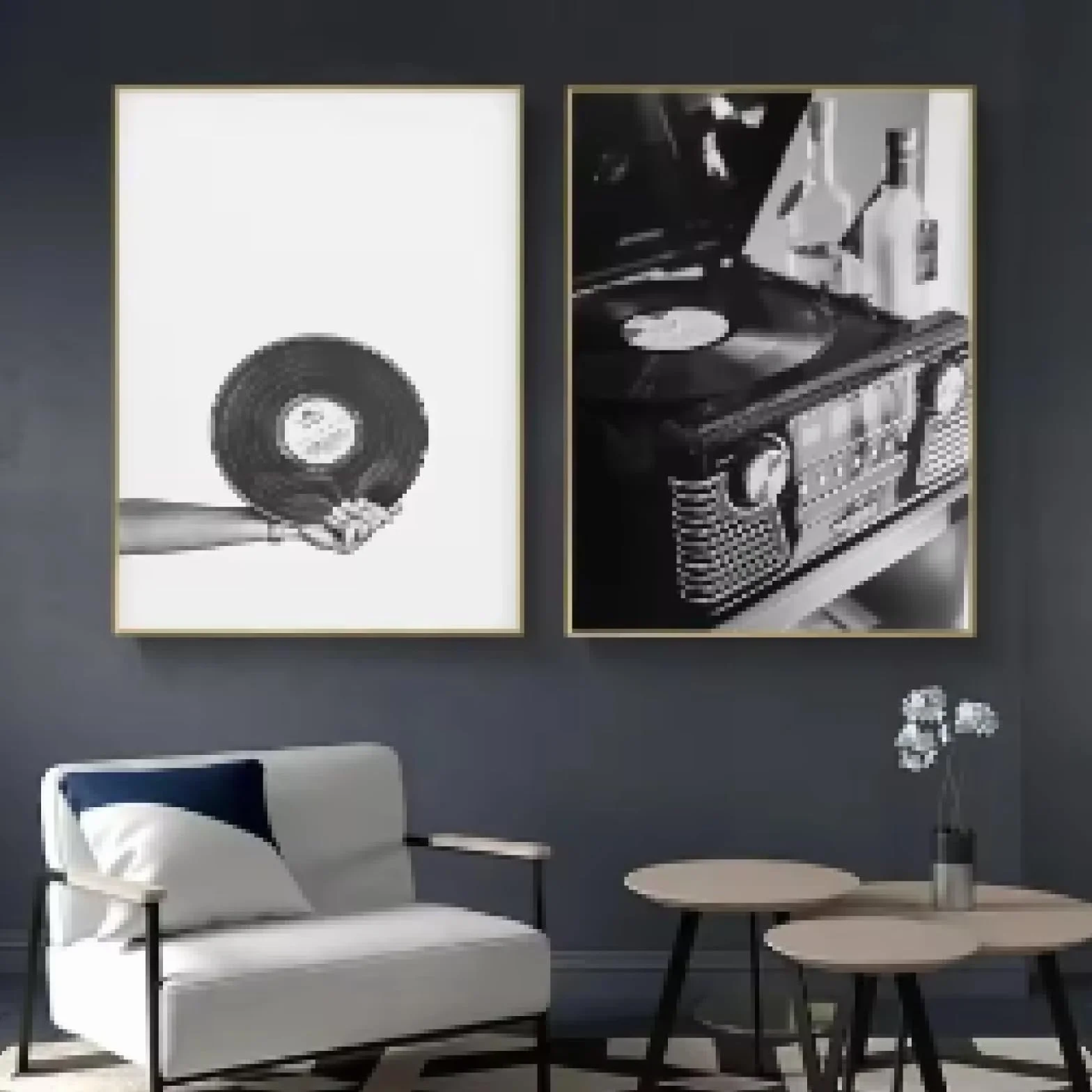 Retro płyta winylowa gitara plakat czarno-biały wydruki muzyczne sztuka ścienna obraz na płótnie nordycki obraz salon wystrój domu 60 x 90 cm x 2 ramki