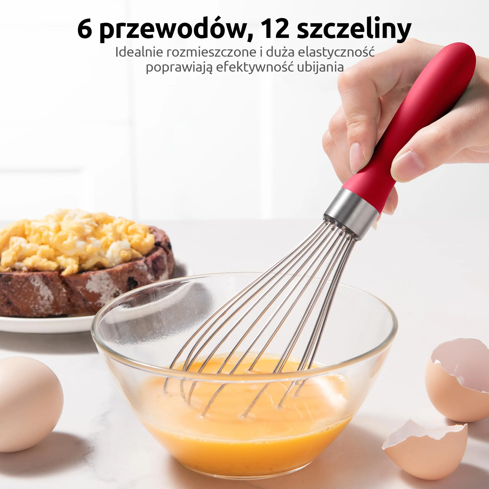 U-Taste Trzepaczka Kuchenna: Trzepaczka do jajek ze stali nierdzewnej 18/10, 23 cm, mała, z 6 elastycznymi drutami i antypoślizgową silikonową rączką do ubijania.(Czerwony)