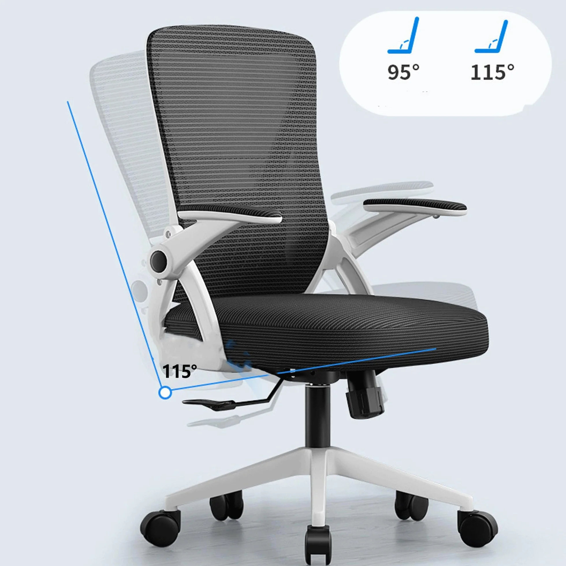 Ergonomiczne krzesło biurowe do gier komputerowych z wygodnymi podłokietnikami z siatki, obrotowe i regulowane oparcie, poduszka lateksowa, idealne do nauki, pracy, biura, salonu, sypialni