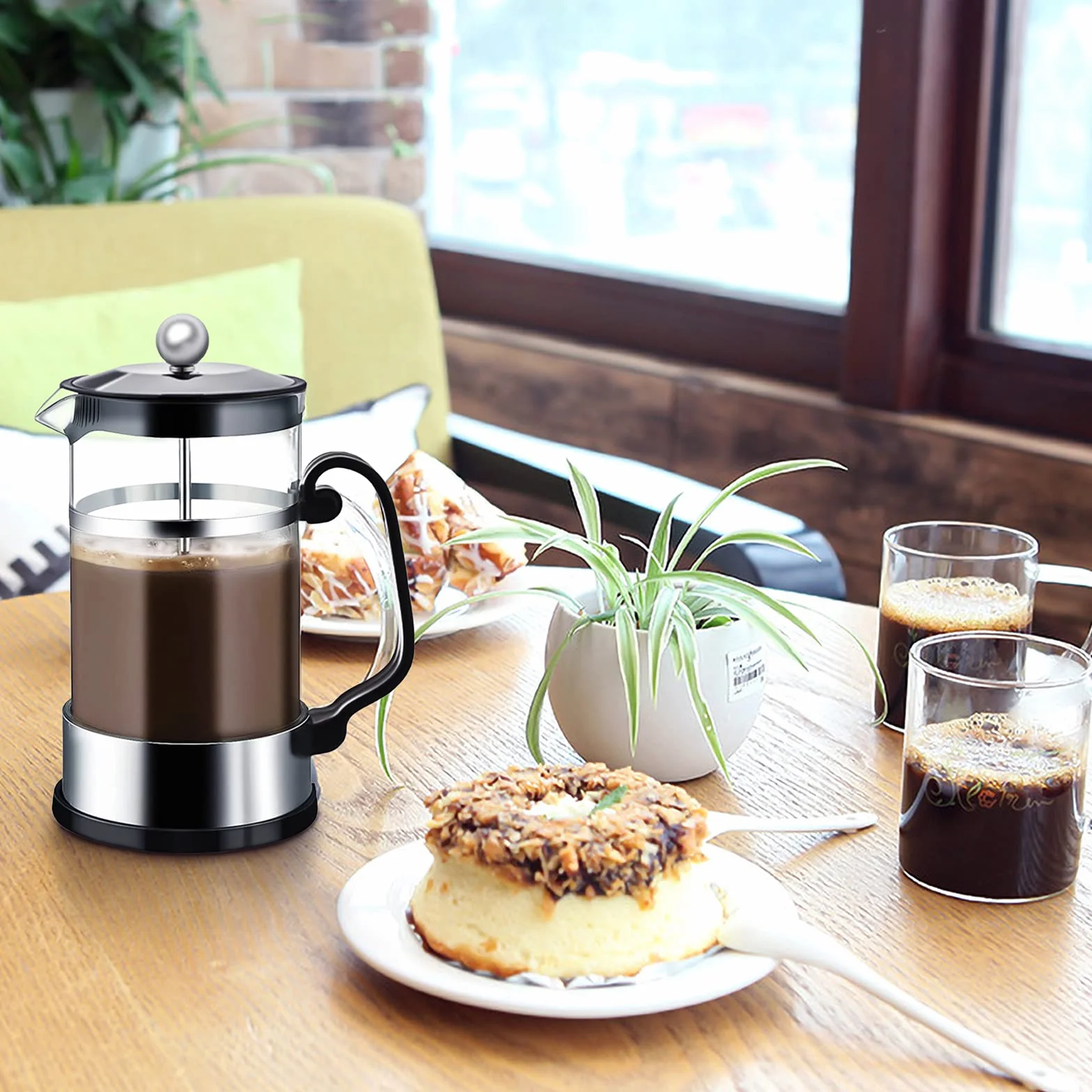French Press zaparzacz do kawy z filtrem ze stali nierdzewnej 1000 ml, dzbanek do kawy, ze szkła (czarny)