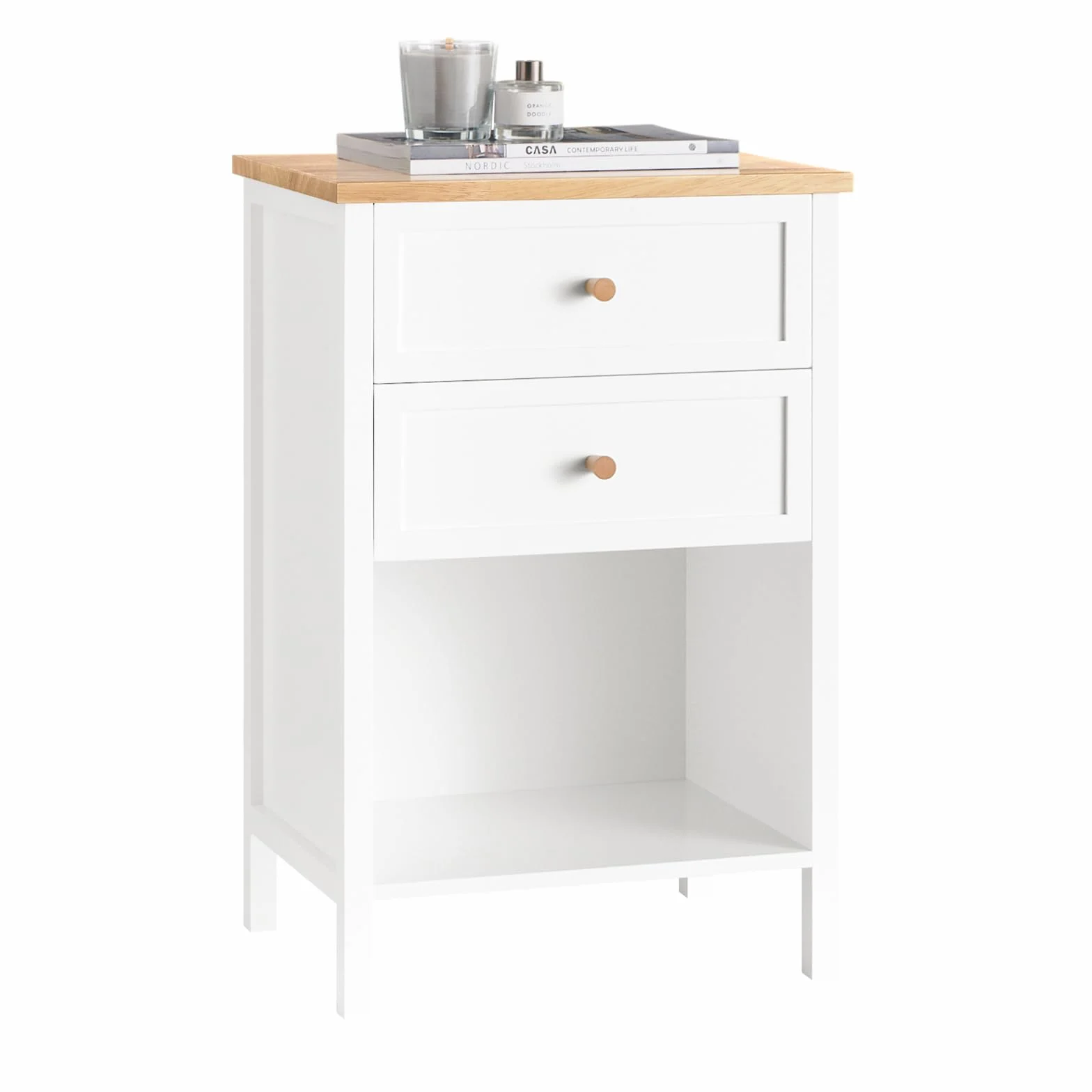 SoBuy FBT126-WN Stolik Nocny Stolik do Sofy Pomocniczy 2 szuflady szafka na dokumenty