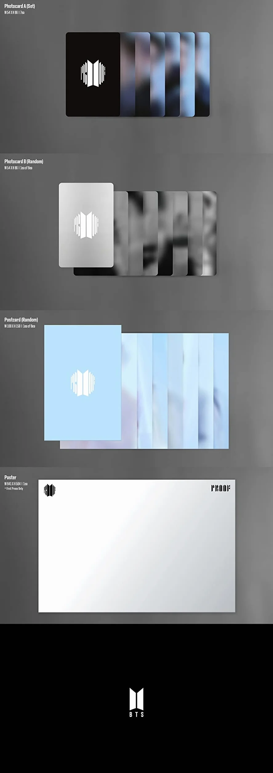 Big Hit Entertainment BHE0117 BTS BANGTAN BOYS Proof Standard + Compact Edition Set [BTS Anthology Album] 6 płyt CD + 1 składany plakat + zestaw dodatkowych kart fotograficznych 188 x 250 x 59 mm