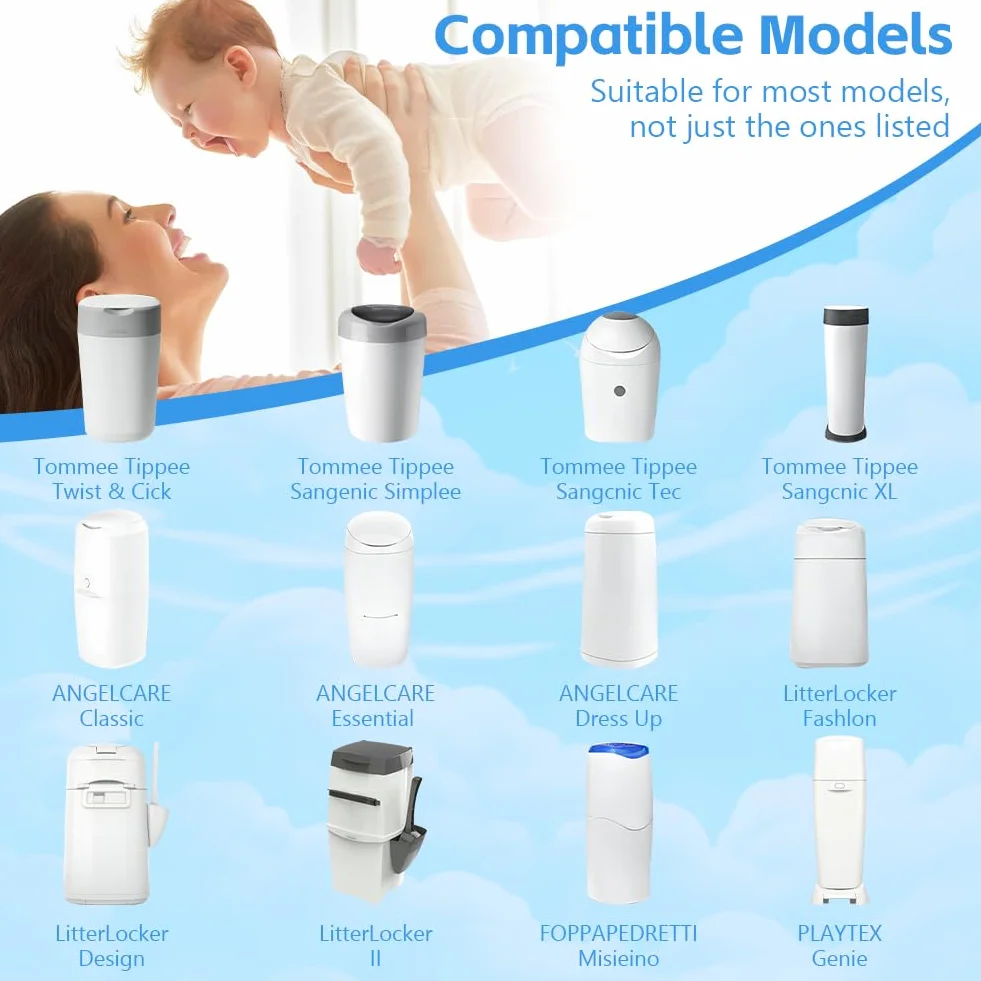 6 sztuk pojemników na pieluchy, pojemniki na pieluchy, folia uzupełniająca, worek na pieluchy 4,5 m, folia uzupełniająca, kompatybilne z Angelcare, Tommee Tippee, Spross, LitterLocker (niebieski