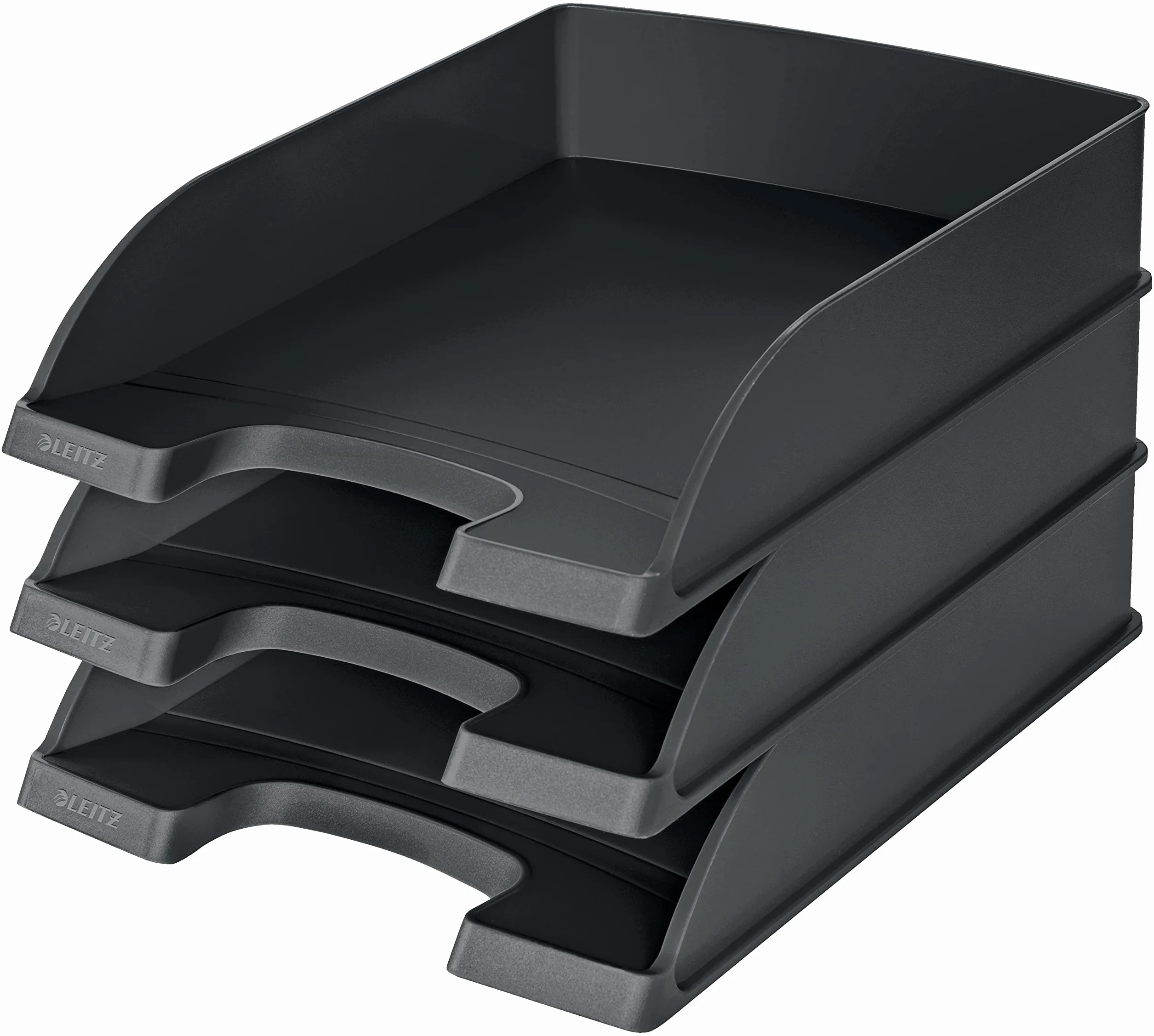 Leitz 52270095 Kosz na listy standardowy, format A4, 3 sztuki, półka na listy w jakości premium, możliwość łączenia z serią Plus, kolor czarny