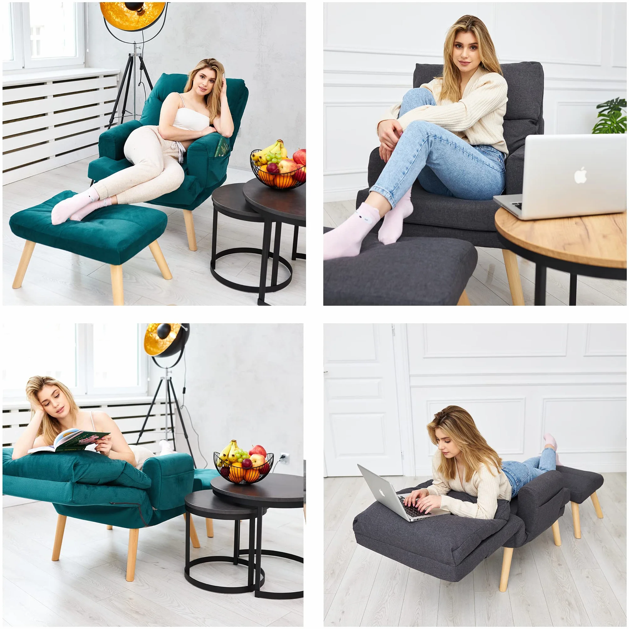 Grekpol - Fotel NEMO, nowoczesny fotel do salonu, sypialni z 5-stopniową regulacją, styl skandynawski (Solo 261 Blue)