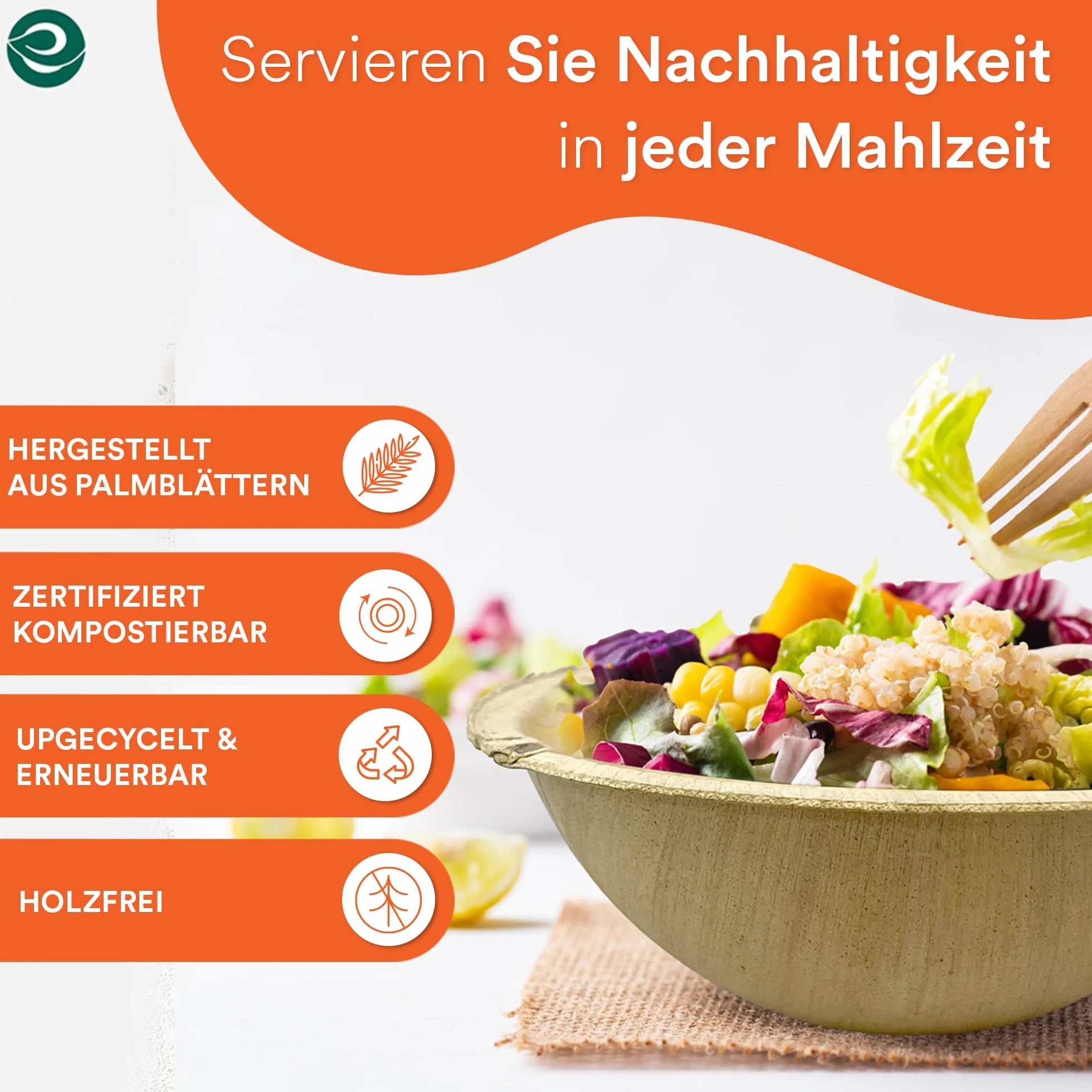 ECO SOUL 100% duże kompostowalne miski z liści palmowych 16 uncji [opakowanie 25] Jednorazowe miski deserowe w stylu bambusa I Odporna ekologicznie wytrzymała miska I 6 cali