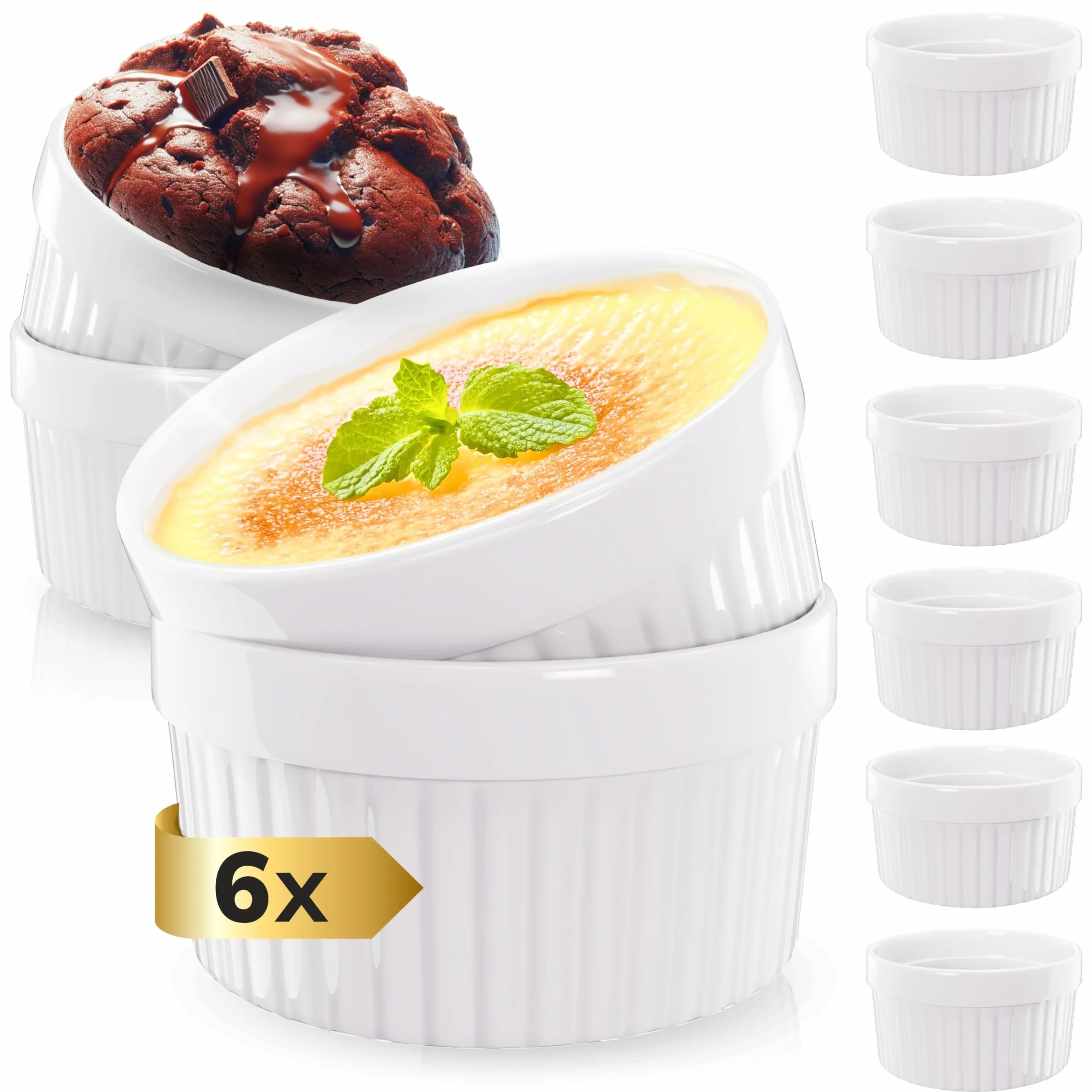 ToCi 6 x kolorowe foremki do piekarnika Ø 9 cm – odporne ceramiczne foremki po 185 ml – kremowe miseczki i miseczki deserowe – formy do pasztetów, czekoladowego sufletu