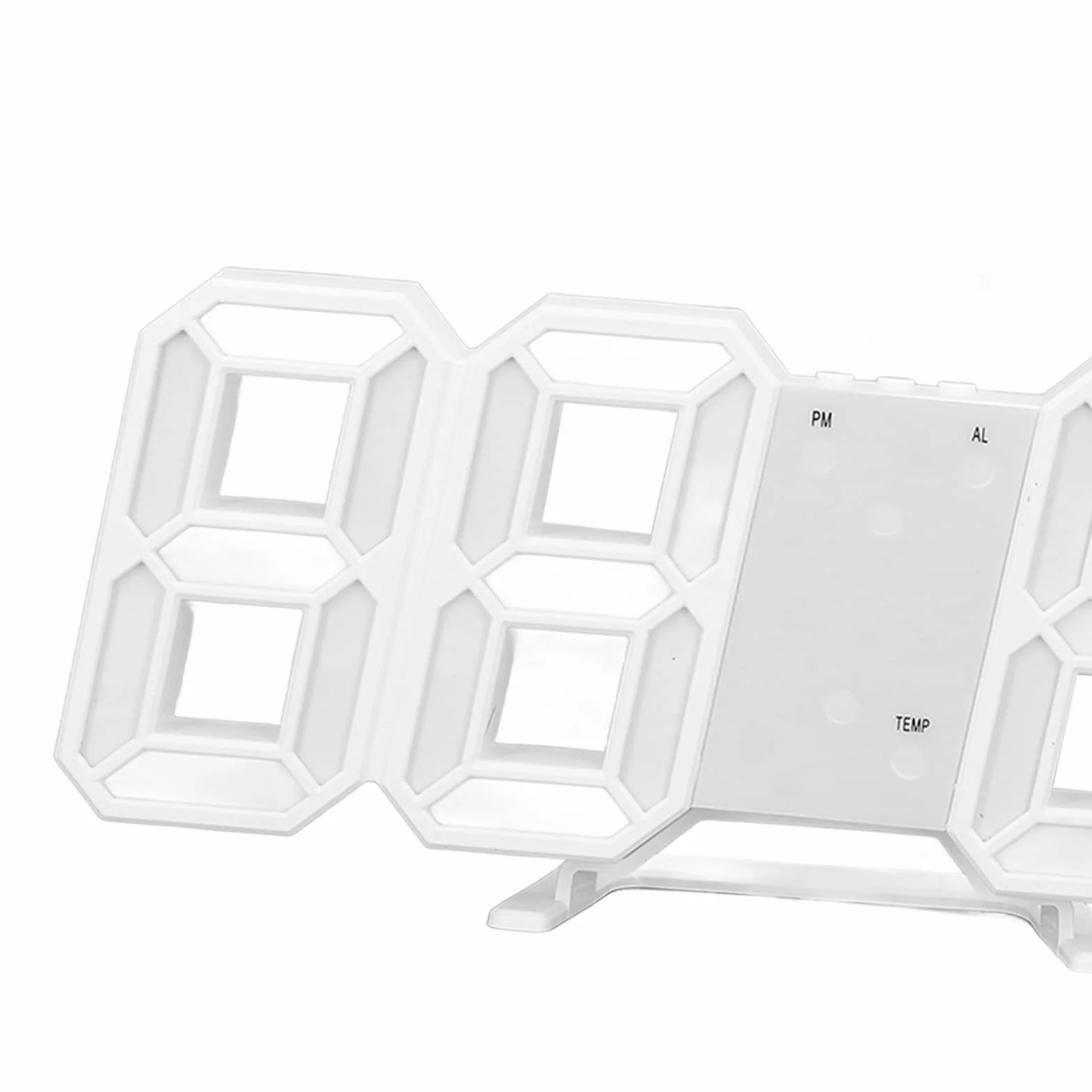 Zerodis Cyfrowy zegar ścienny, cyfrowy budzik 3D LED na biurko z wyświetlaczem czasu i temperatury, oświetlenie LED, lampka nocna, dekoracyjne zegary do kuchni, sypialni, biura (biała rama, biały