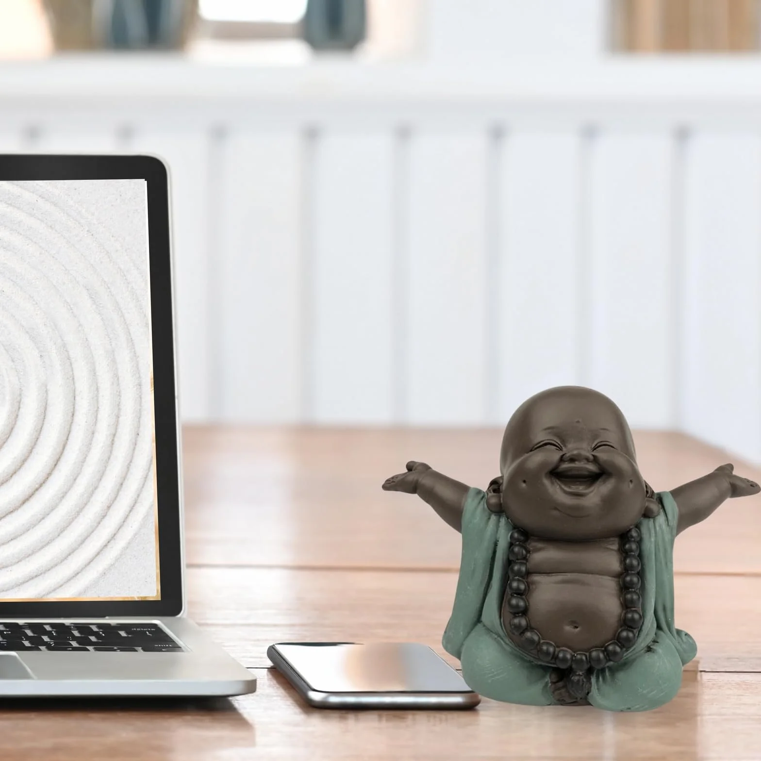 Statuetka Buddy na szczęście Zen Feng Shui 9 cm zielona brązowa