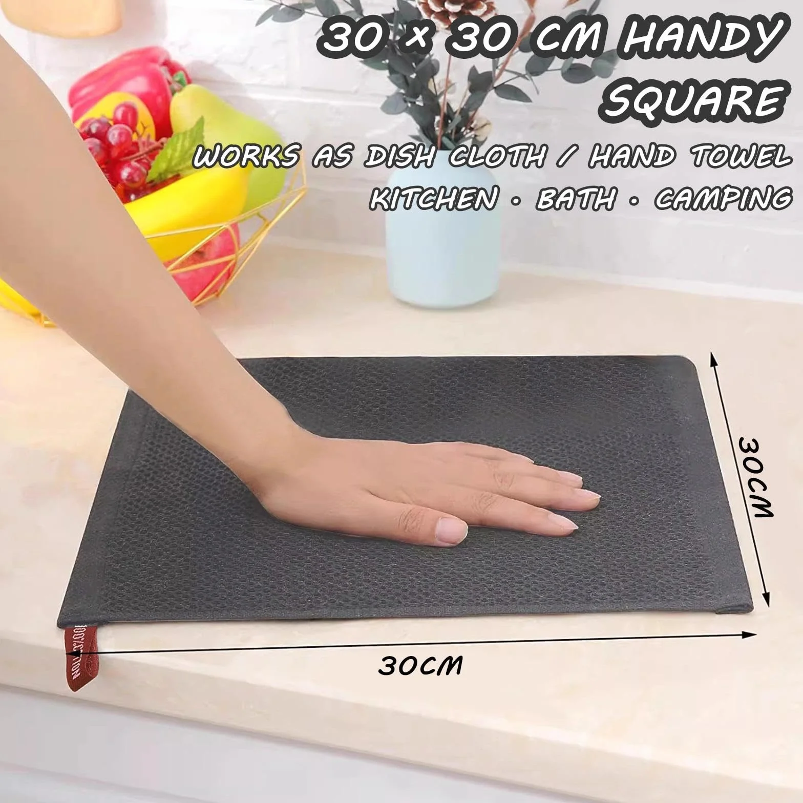 Ściereczki kuchenne 6 sztuk 30×30 cm 100% ciemnoszara bawełna z klamrą do zawieszania można prać w pralce Wycieraczki i ściereczki do naczyń i planu
