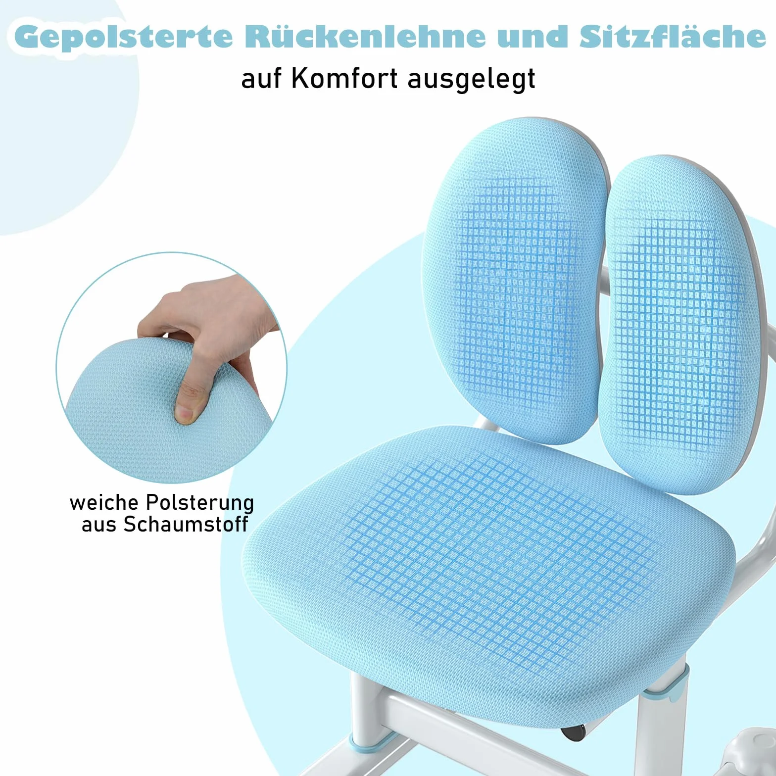 COSTWAY krzesło biurowe dla dzieci, wysokość siedziska regulowana 35-43 cm, krzesło biurowe dla dzieci z podwójnym oparciem, krzesło biurowe bez podłokietników i kółek, krzesło dla dzieci dla chłopców