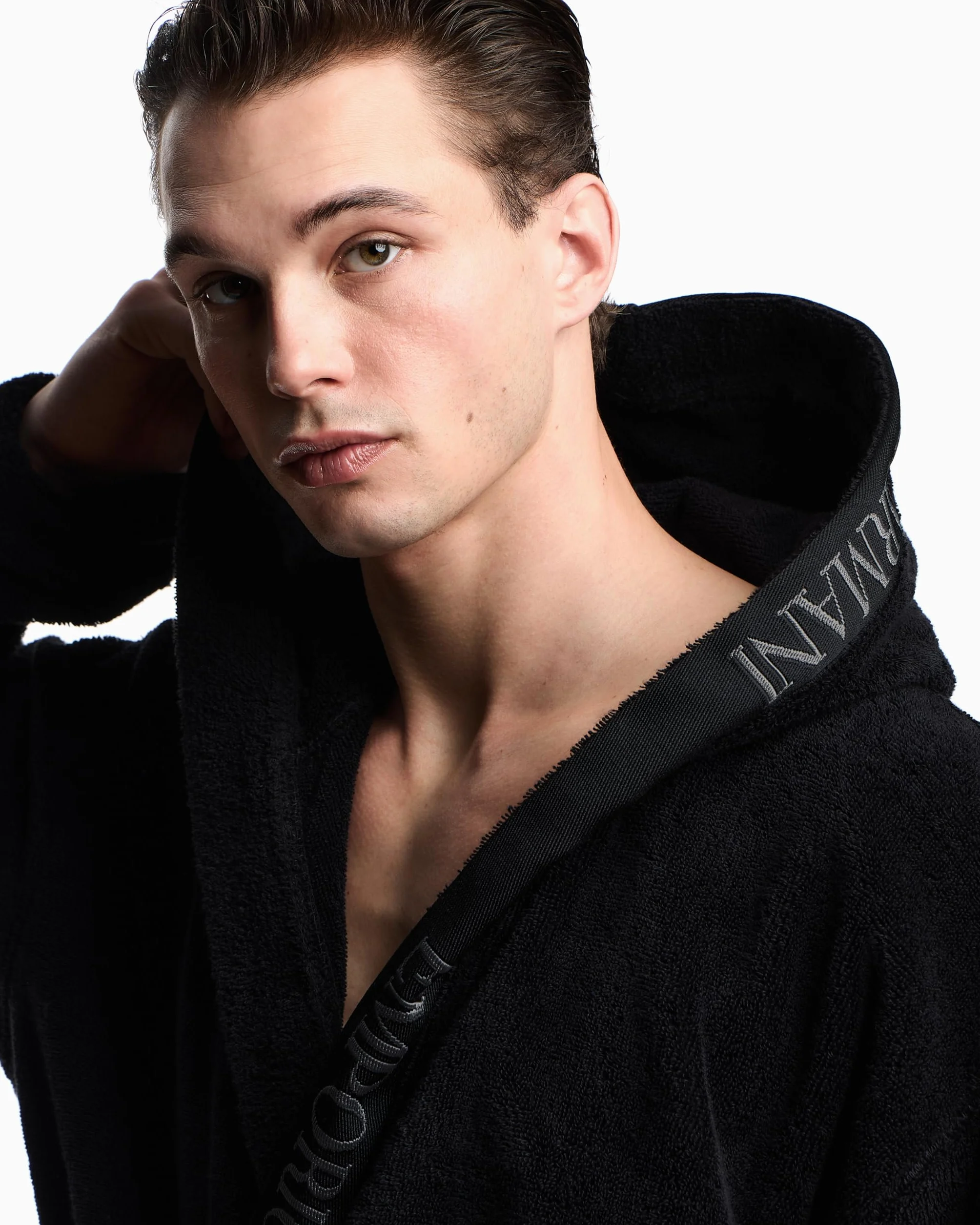 EMPORIO ARMANI Szlafrok męski z gąbką, czarny, L, Czarny, L