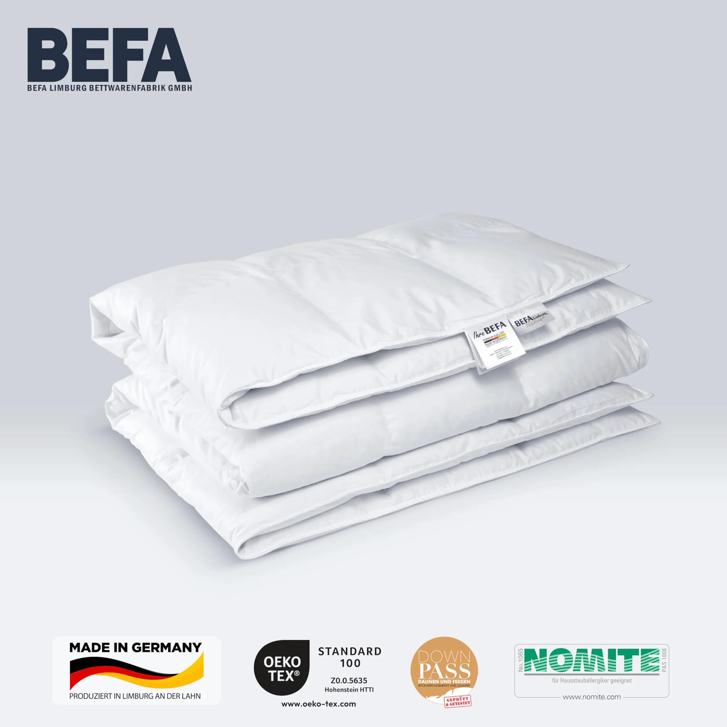 Kołdra puchowa Tencel 200x220 cm 90% puch 10% pierze BEFA NATUR Made in Germany Öko-Tex 100 klasa 1