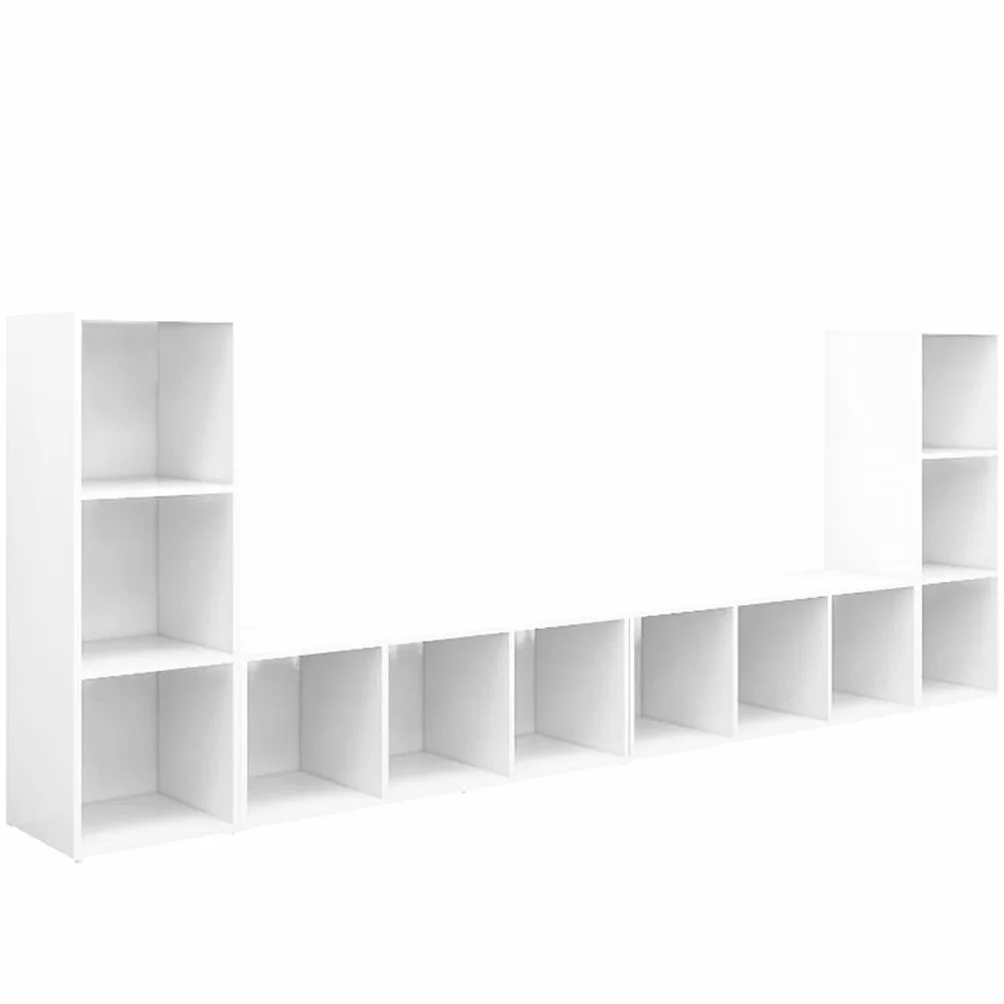 Szafka pod telewizor, zestaw 4 sztuk, biała, 107 x 35 x 37 cm, materiał drewnopochodny, centrum rozrywki do salonu, uniwersalna konsola TV, nowoczesne wzornictwo