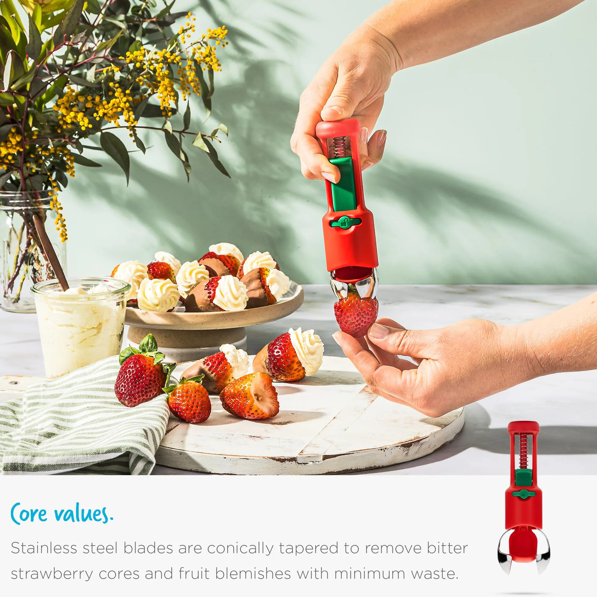 Dreamfarm Hullapit 3 w 1 Fast & Easy Strawberry Huller, Cherry Pitter & Olive Pitter - Czerwony/Zielony