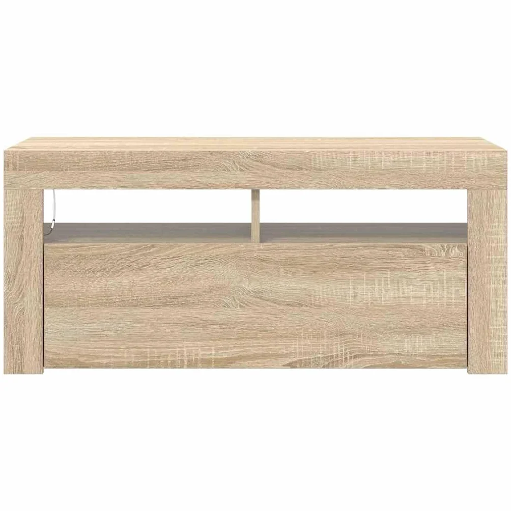 Szafka pod telewizor z diodami LED, dąb Sonoma 90 x 35 x 40 cm, nowoczesna szafka pod telewizor, wytrzymała uniwersalna podstawka pod telewizor, konsola multimedialna do salonu