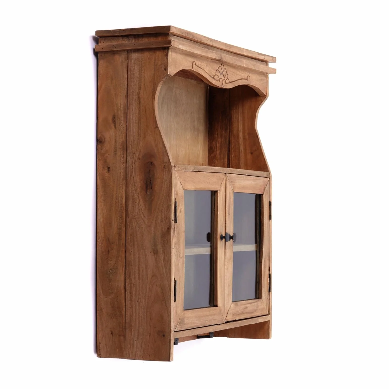 DESIGN DELIGHTS Szafka ścienna Ribera drewno mahoniowe szklane drzwi 73 cm z rzeźbami