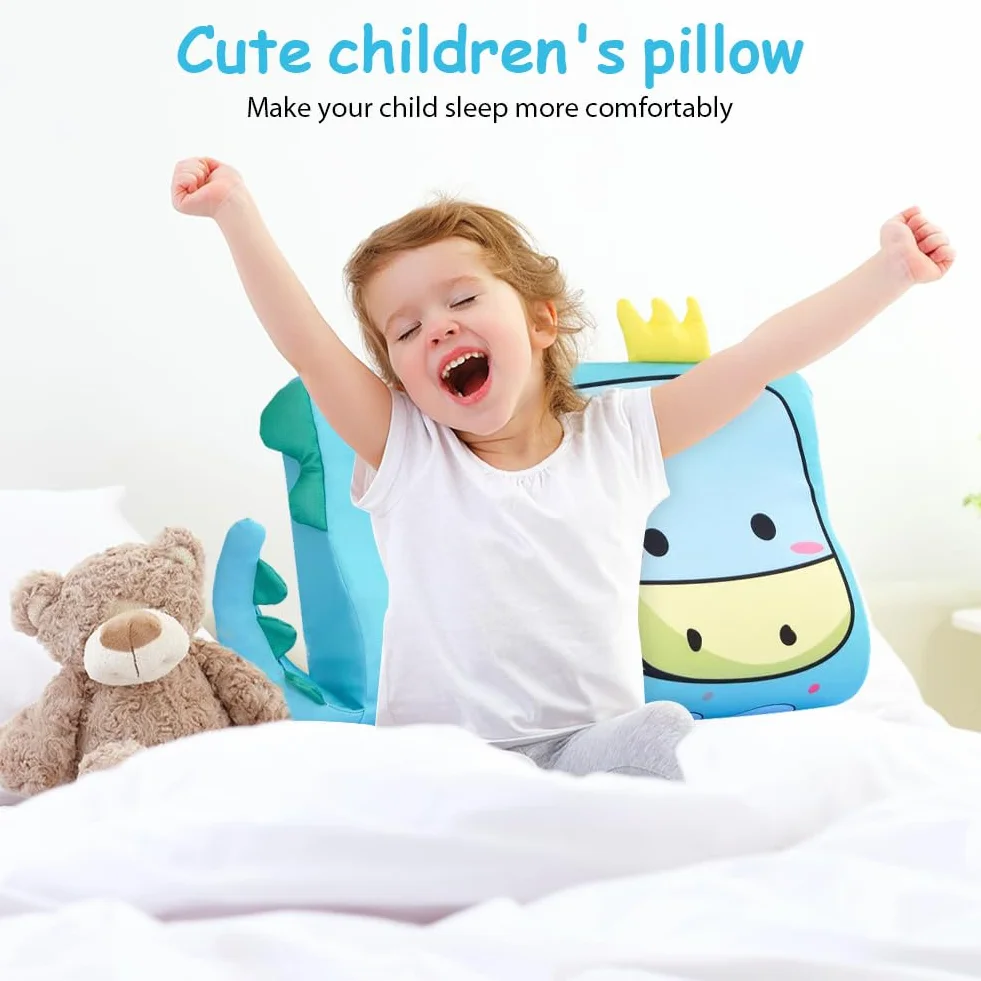 DASIAUTOEM Schlummerkids Poduszka dla dzieci, 46 x 26 cm, śliczne zwierzęta, ergonomiczna poduszka do przytulania dla dzieci, oddychająca, komfortowa poduszka dla dziewcząt i chłopców (dinozaury)