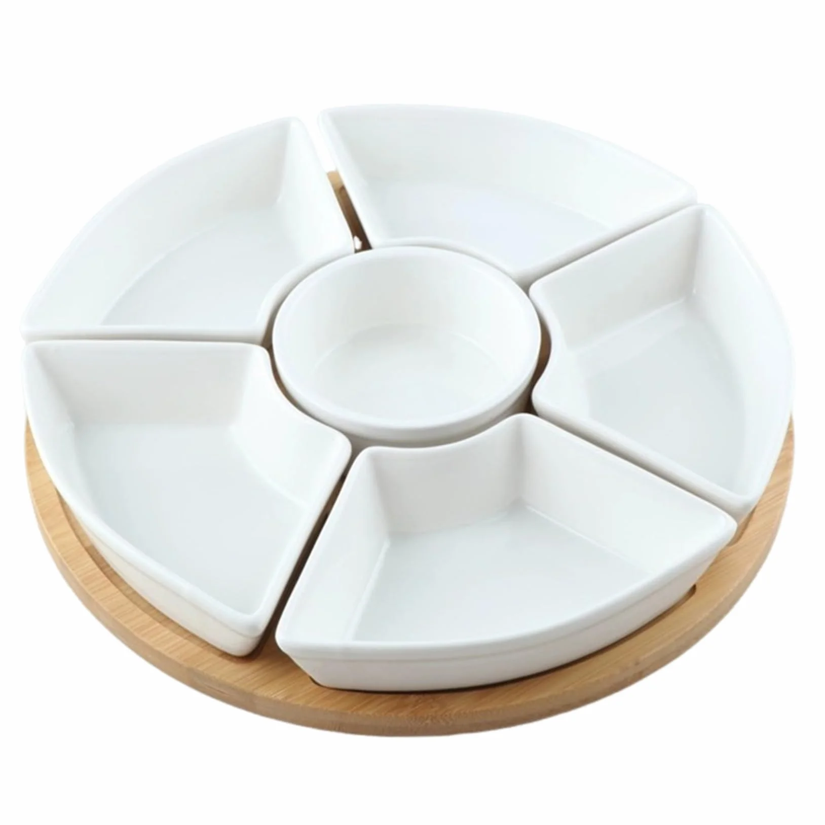 Obrotowy zestaw do dipów i ceramiczne talerze do serwowania, podzielona miska na warzywa i owoce, obrotowa taca na przekąski na imprezy, zdejmowane naczynia do serwowania, idealna do rozrywki.