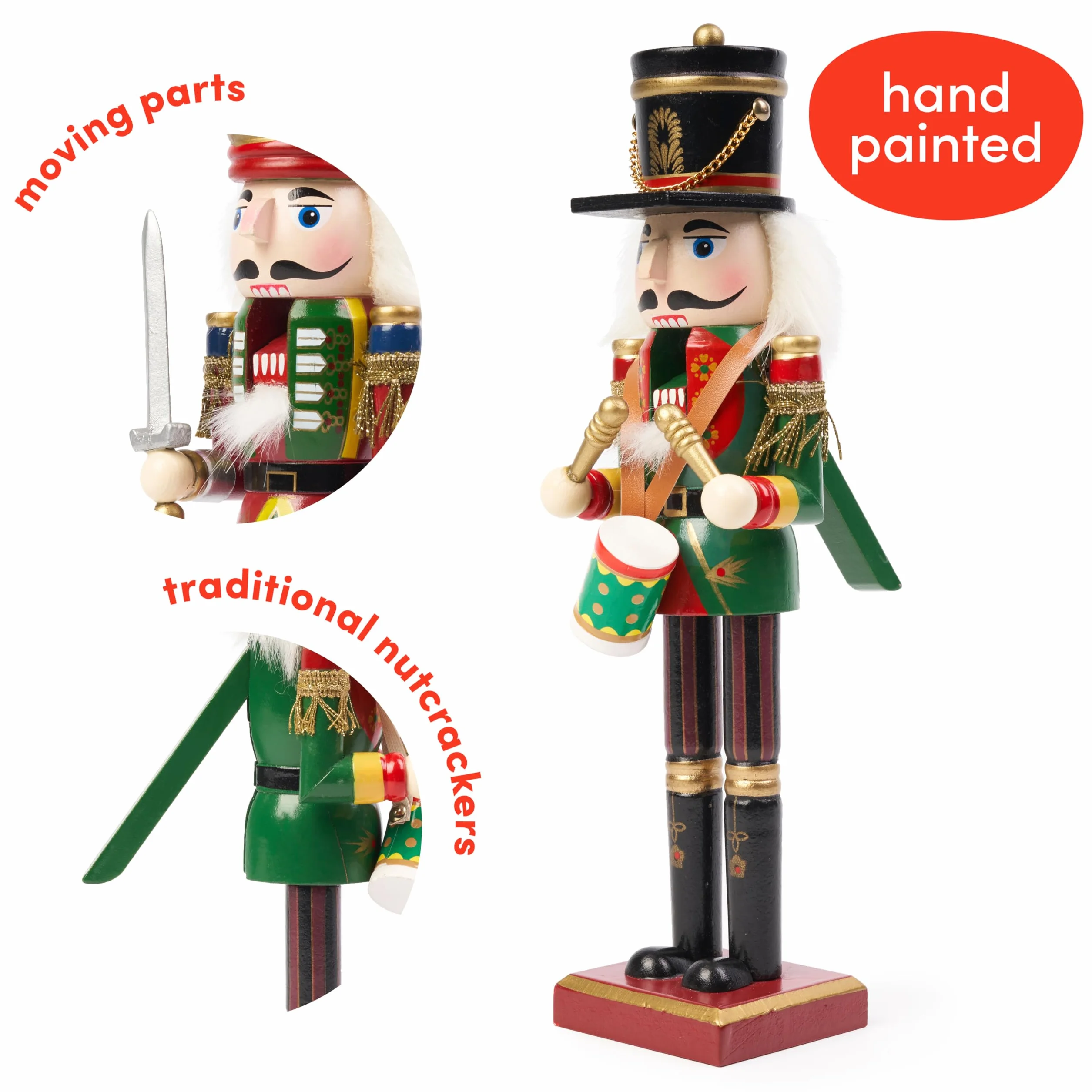 THE TWIDDLERS 2 Duży Drewniany Świąteczny Dziadek do Orzechów ze Stojakiem, 30cm - Tradycyjna Dekoracja Świąteczna - Solidna i Najwyższa Jakość