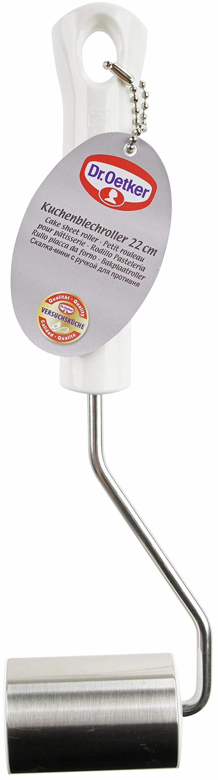 Dr. Oetker Wałek do ciasta 22 cm Classic, wysokiej jakości wałek do ciasta z właściwościami nieprzywierającymi (kolor: srebrny/biały), ilość: 1 sztuka