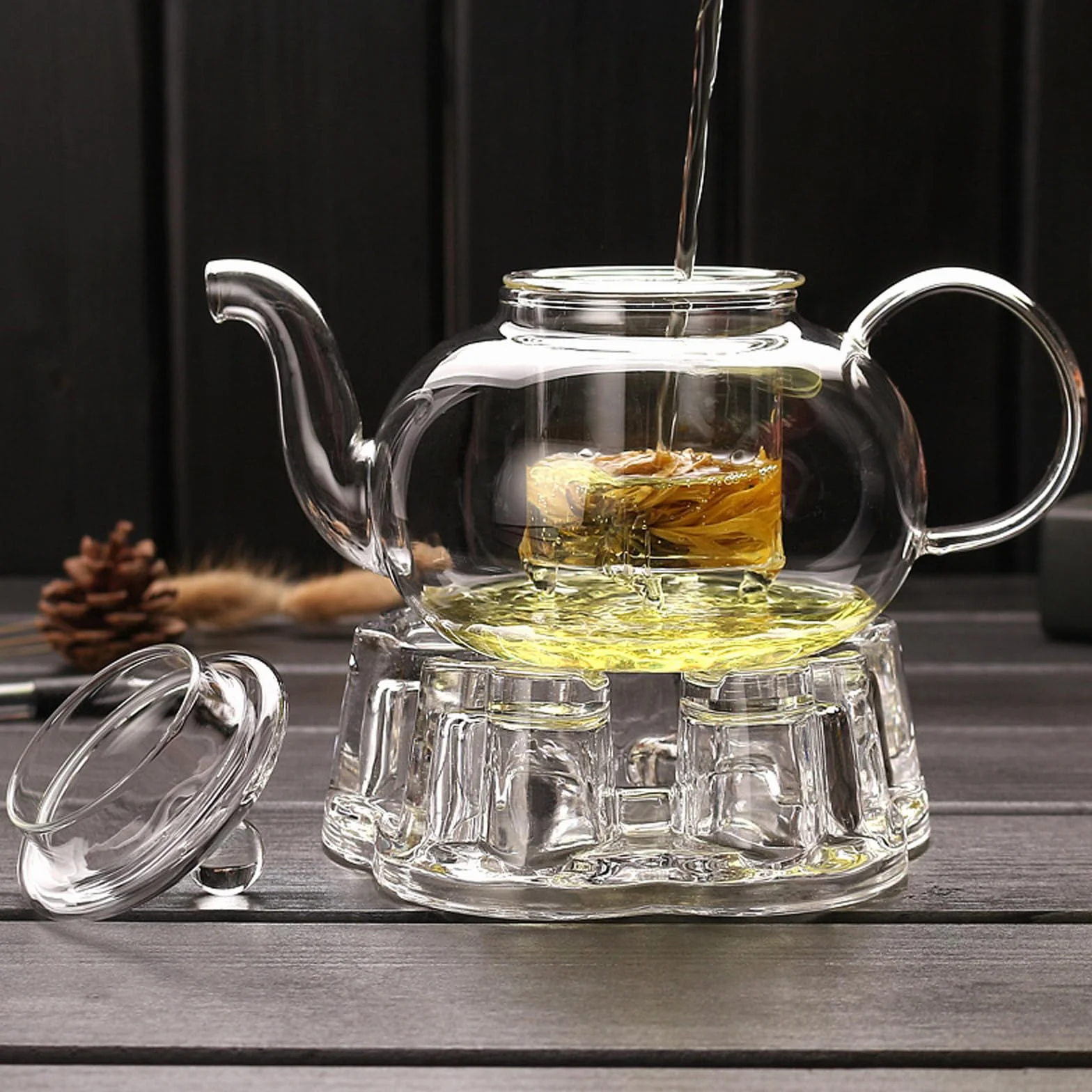 Szklany dzbanek do herbaty, mały dzbanek do herbaty, wyjmowany, odporny na wysokie temperatury, do kuchenki mikrofalowej, do parzenia herbaty luzem, 400 ml