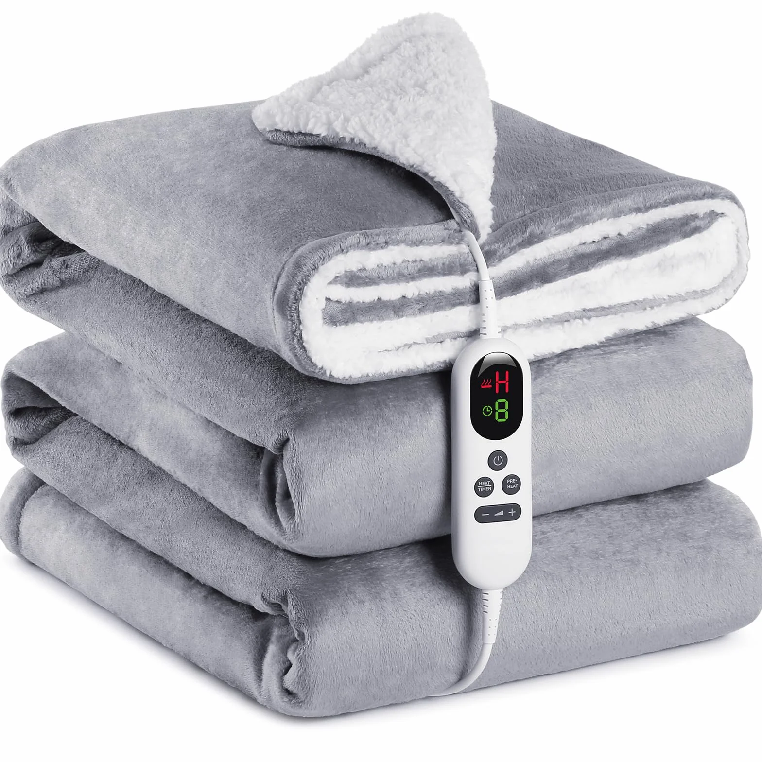 Koc ogrzewany koc elektryczny 180 x 130 cm, flanela Sherpa, 10 poziomów temperatury, 1-9 godzin automatycznego wyłączania, wyświetlacz cyfrowy, można prać w pralce, certyfikat ETL