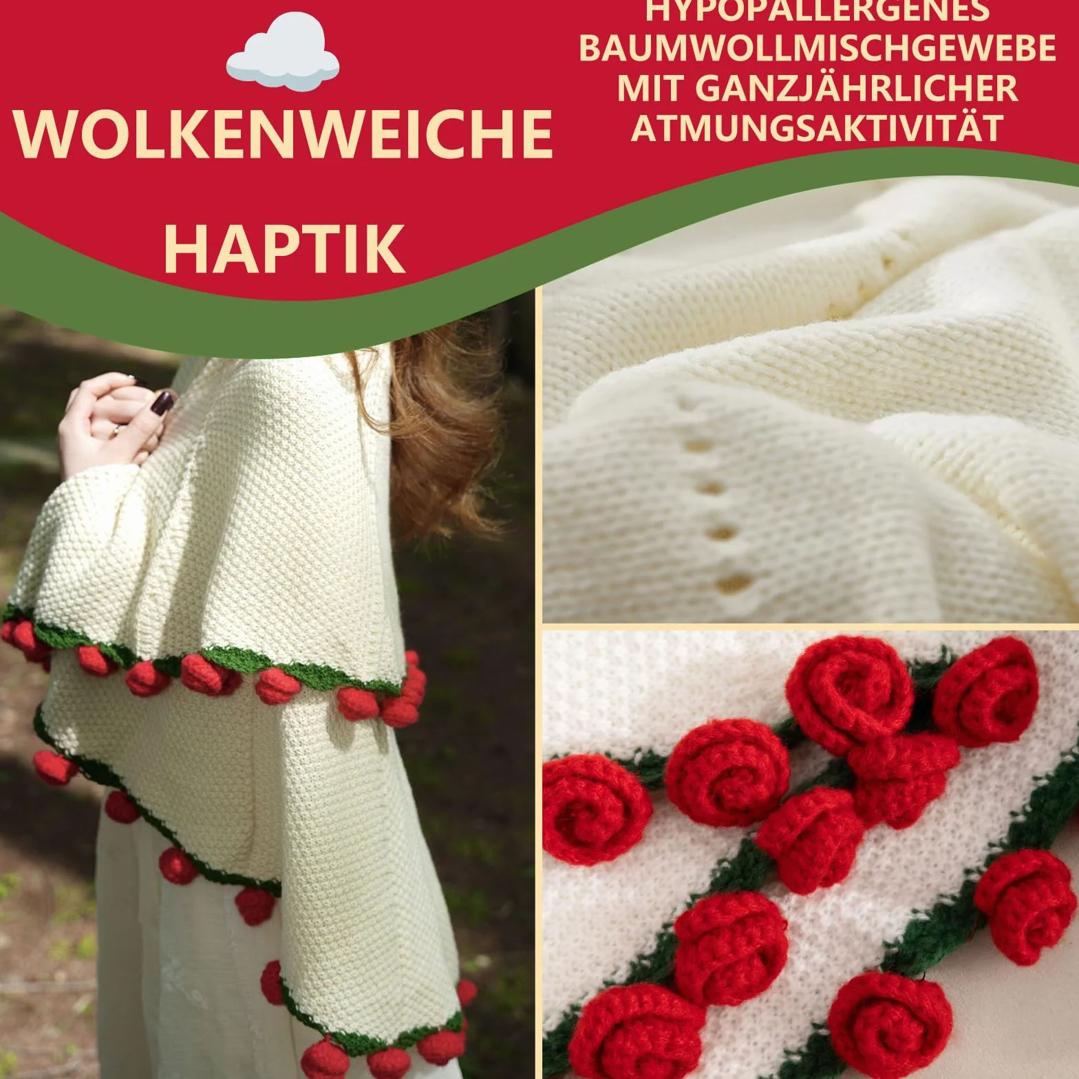 Gotowy szydełkowany bukiet róż, ręcznie wykonany koc na sofę, romantyczny koc różany, bukiet kwiatów, na wesele, urodziny, Dzień Matki (różowo-beżowy, 110 cm)